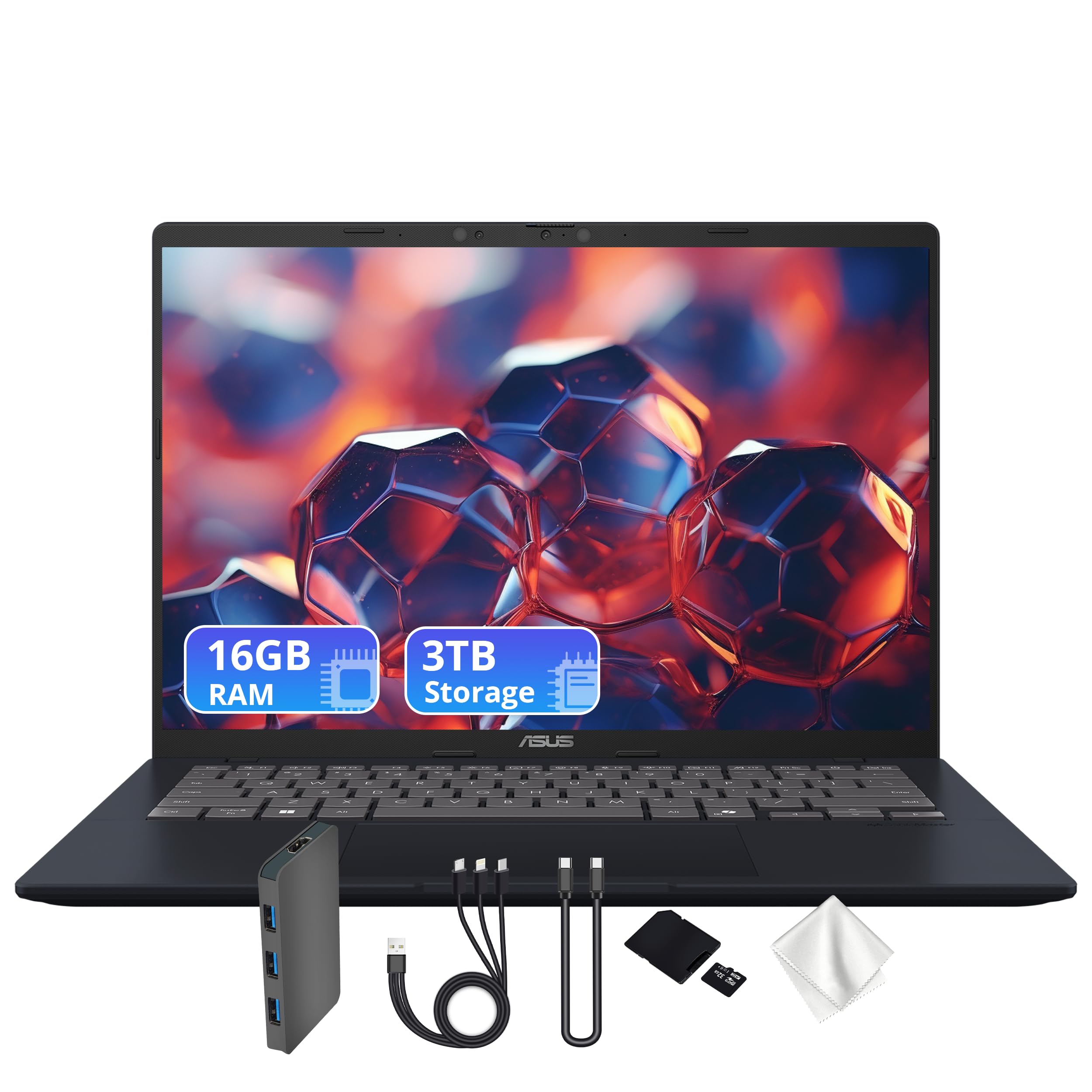 ASUS Vivobook 14" WUXGA Laptop, Snapdragon X Processor, 16GB RAM, 3TB Storage (2TB SSD & 1TB Docking Station Set), Qualcomm Adreno Graphics, AI Copilot, Webcam, Wi-Fi 6E, Win 11, Quiet Blue