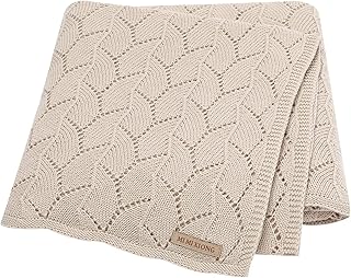 LAWKUL Cellular Blanket Baby 100% Cotton Knitted Soft Knit Crochet Blankets for Newborn Boy Girls Toddler 100x80cm Beige