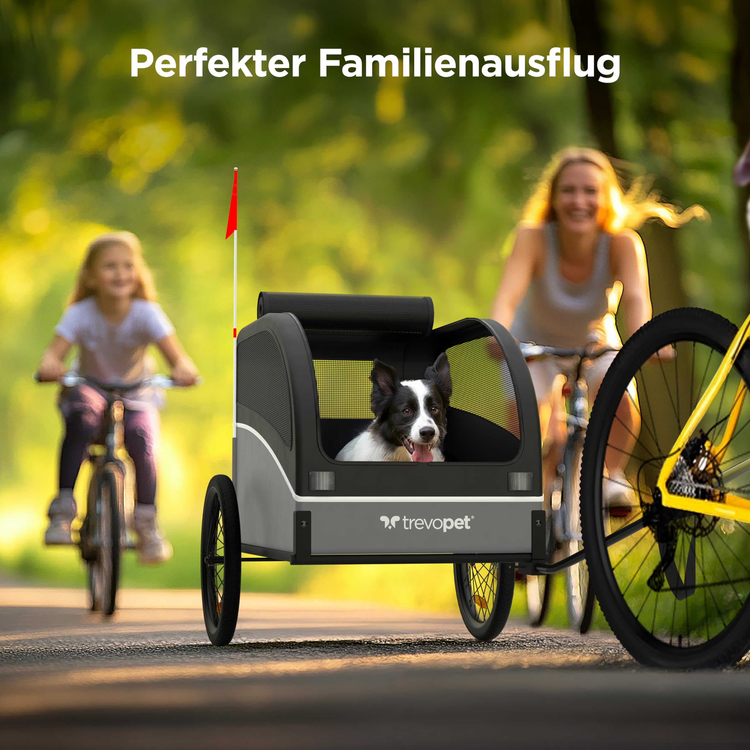 Hundeanhänger für Fahrrad – Faltbarer Hundefahrradanhänger mit Kupplung & Reflektoren – Fahrradanhänger Hunde bis 40kg – Wasserdicht – Kompatibel mit E-Bikes – Schwarz