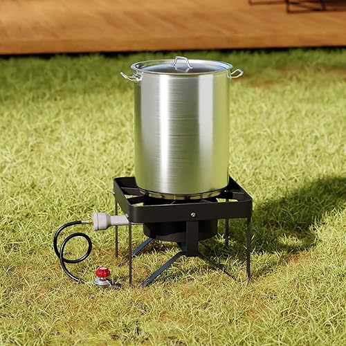 Miniatura 5 de Olla de aluminio para freír pavo de 30 cuartos de galón con tapa y accesorios