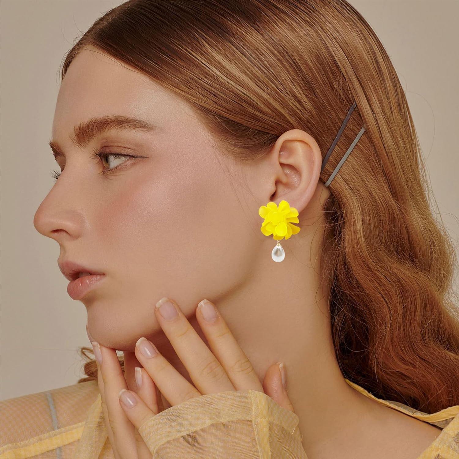 Flower Pearl Earrings Floral Tassel Statement Flower Dangle Earrings for Women - Image 2