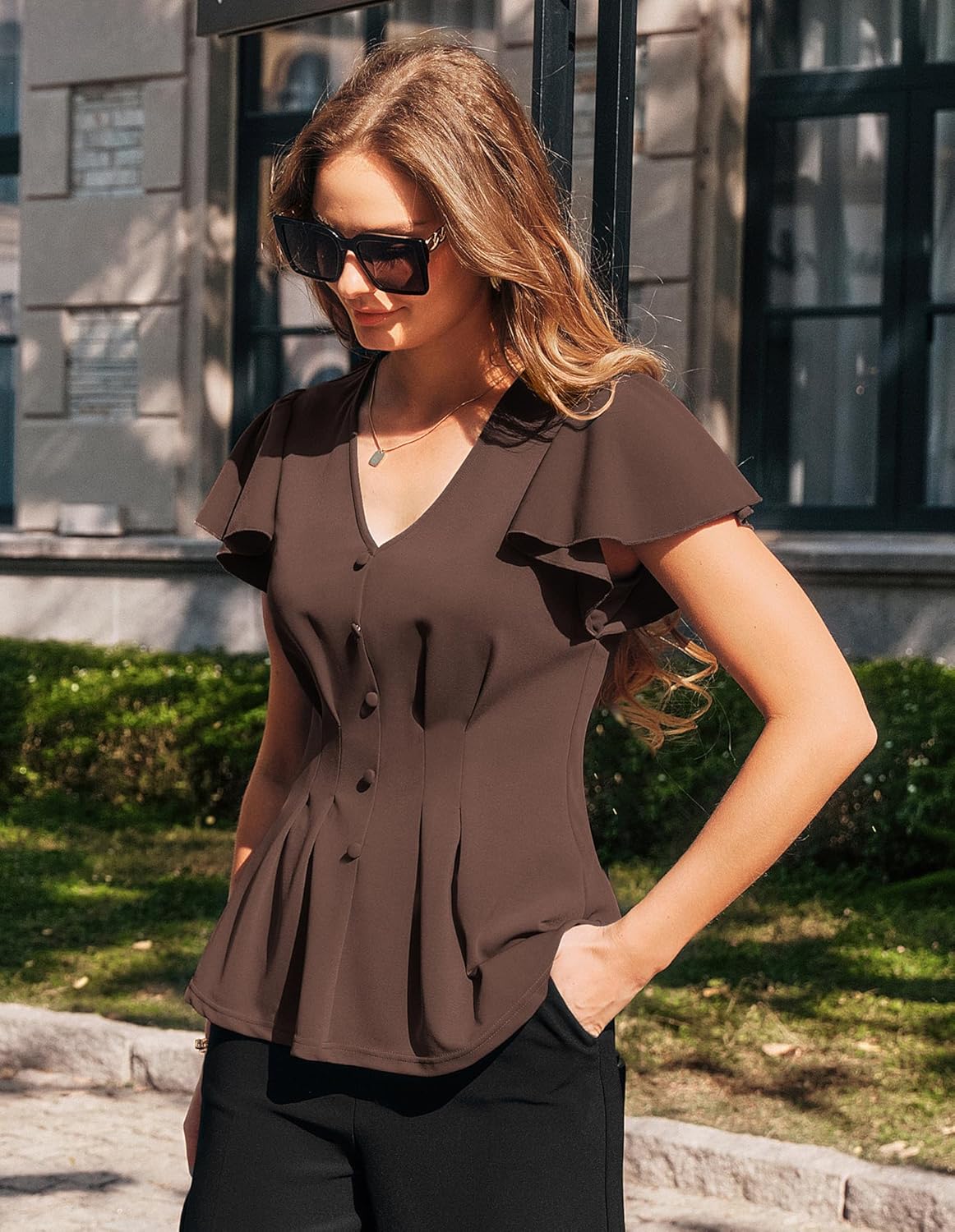 GRACE KARIN Summer Blouses for Women Dressy Casual, 2026 Ruffle Sleeve Peplum Tops, Business Work Shirt Fashioin Clothing - Image 2