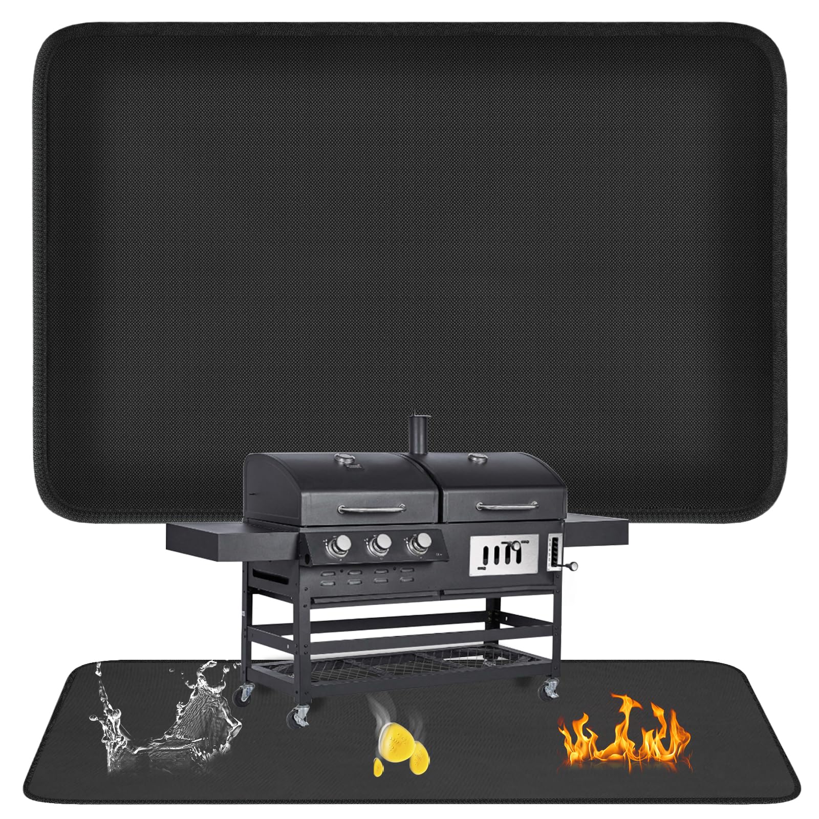 Feuerfeste Unterlage 152x91cm, Faltbare Grillmatte für Gasgrill Bodenschutz Grillunterlage Bodenschutzmatte, Grillteppich Camping, Feuer Schmutz und Wasserdicht Grillschutzmatte für Grill Boden Rasen