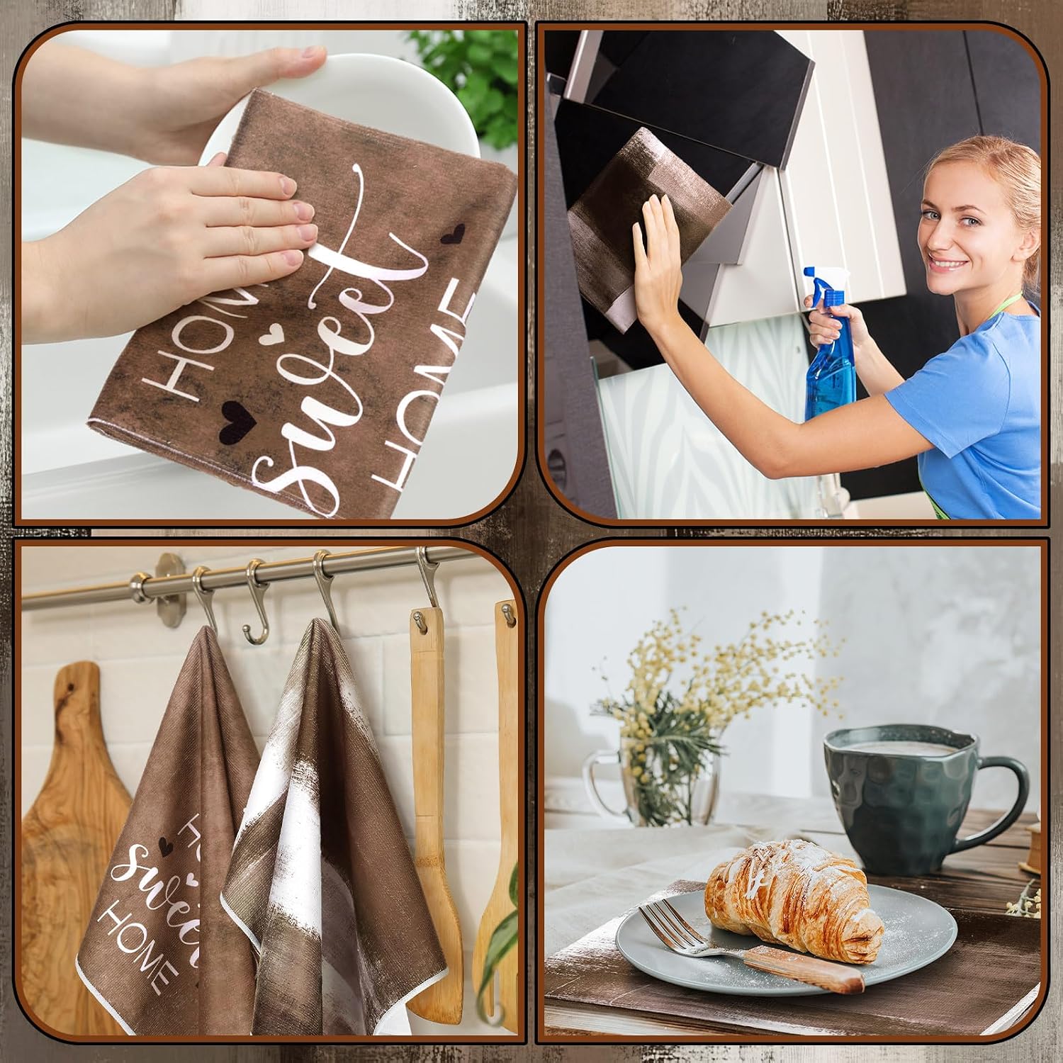 Geyoga 4 Pcs Brown Kitchen Dish Towels Farmhouse Hand Towels image 4