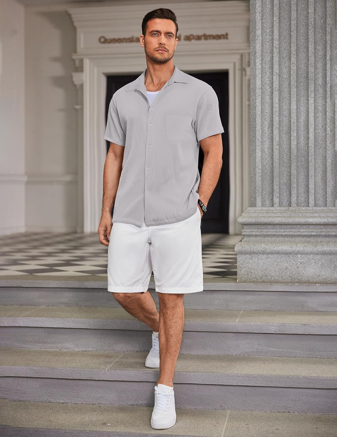 COOFANDY Men's Ribbed Button Down Shirts Short Sleeve Casual Shirt with Pocket Summer Beach Camp Tops - Image 8