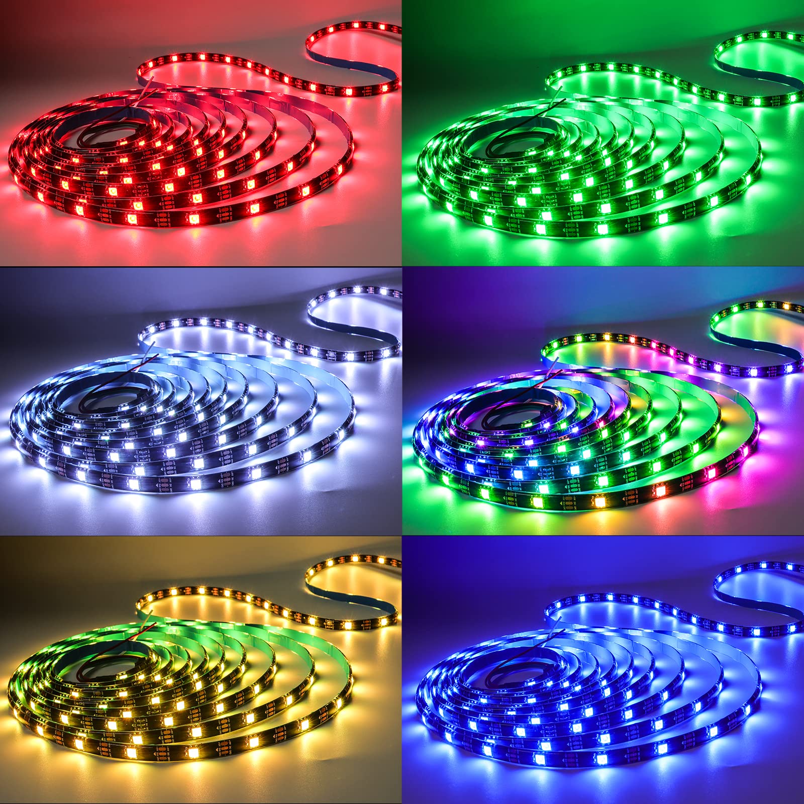 Tesfish Ruban LED WS2812B 5V, RGB Bande de Pixels LED 1M 144 LEDs-M