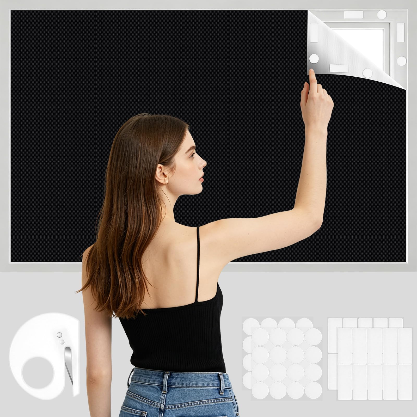 NUTKIT 100x145CM 100% Blackout Blind, Stick on Blackout Blinds