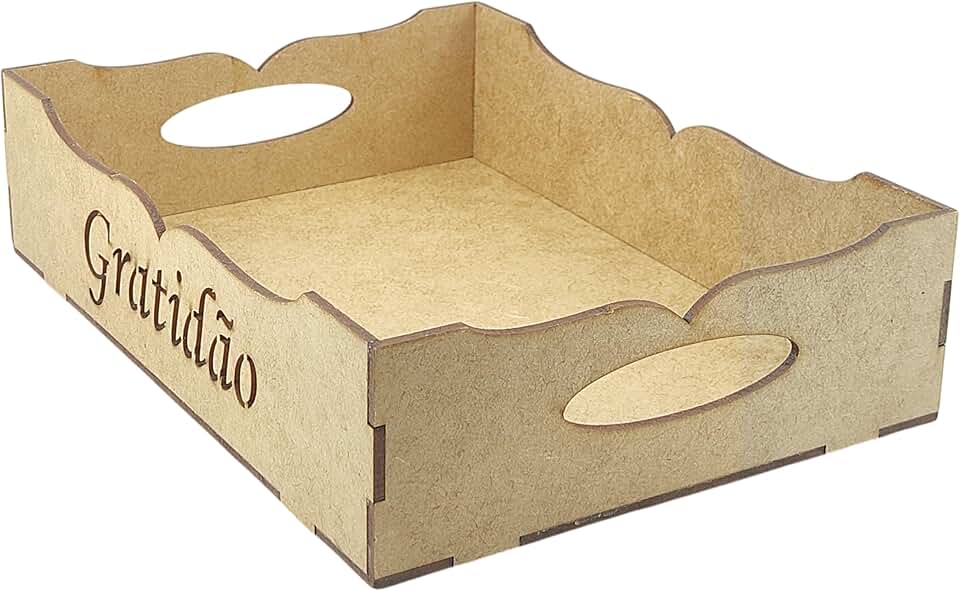 Bandeja Em MDF. Monte Sua Cesta de Café da Manhã e Presenteie Pessoas Especiais. Possui Tamanho Ideal para Acomodar Diversos Itens Como Pães, Geleias, Frutas e Outros Mimos (20x 15 x 5 cm-1)