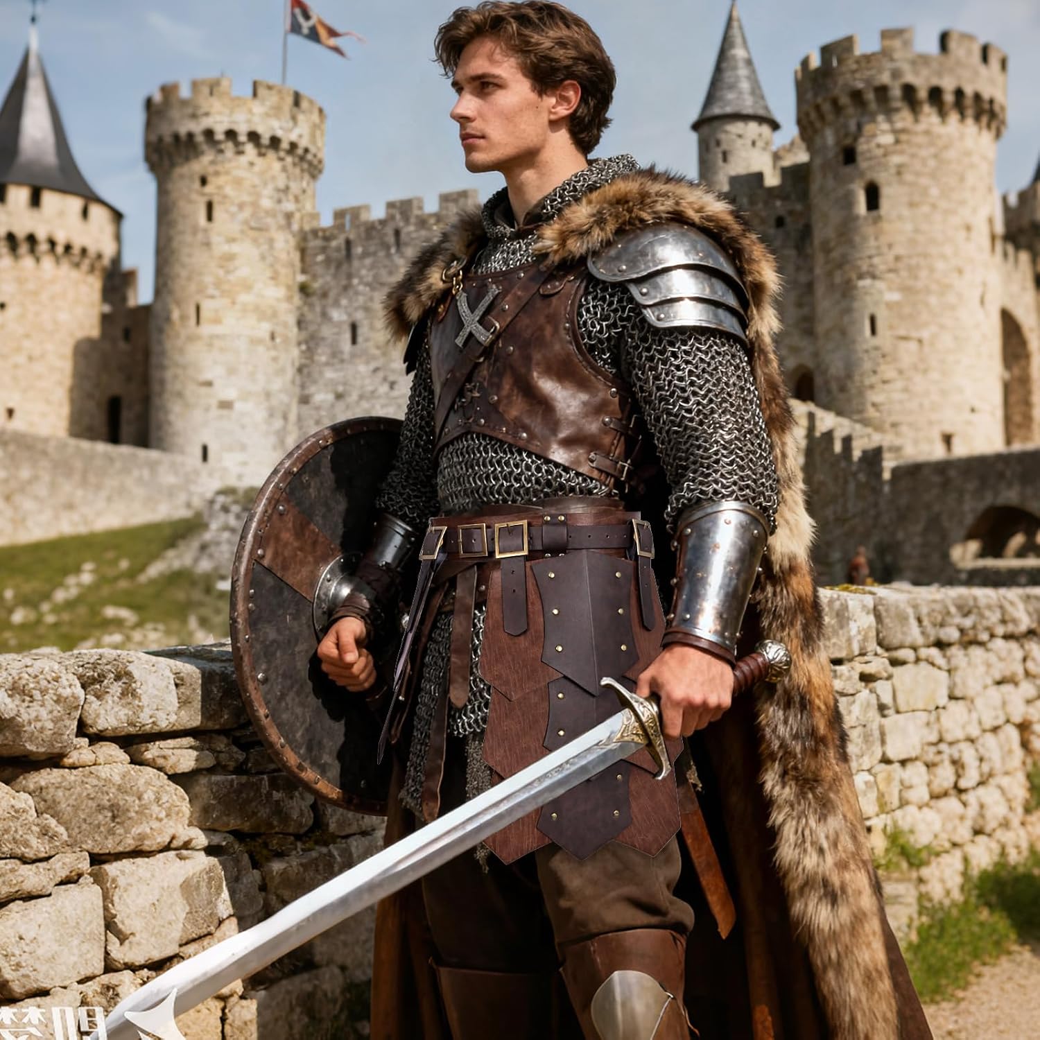 Medieval Belt Thigh Armor Retro Faux Leather Double Side Waist Guard LARP Knight & Mercenary Costume Accessory - Image 2