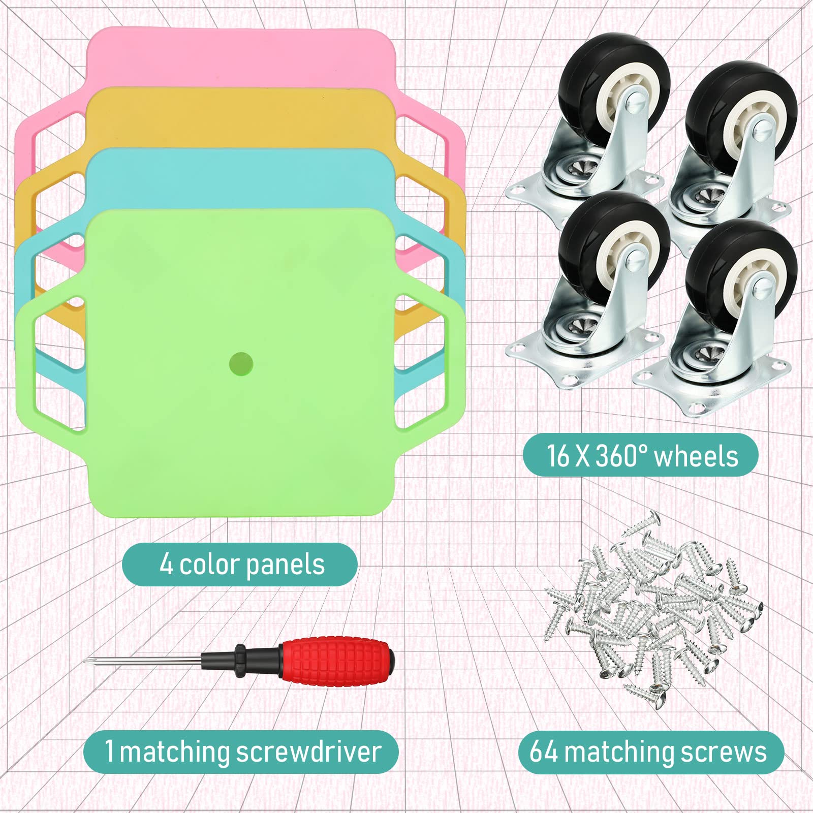 4 Pieces Sports Scooter Board with Handles Plastic Casters Floor Scooter Board Sitting Scooter Board for Kids Children Gym Indoor Outdoor Activities Play Equipment, 11.8 x 11.8 inch (Assorted Color)