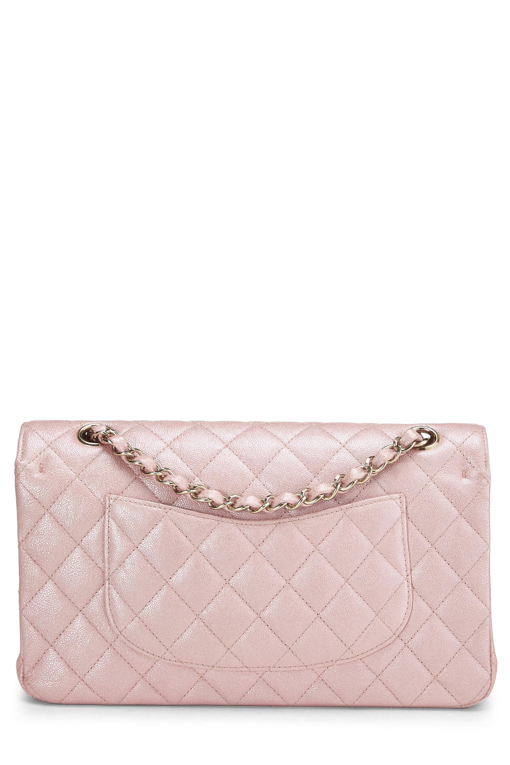 Chanel, Pre-loved Iridescent Pink Quilted Caviar Classic Double Flap Medium, Pink