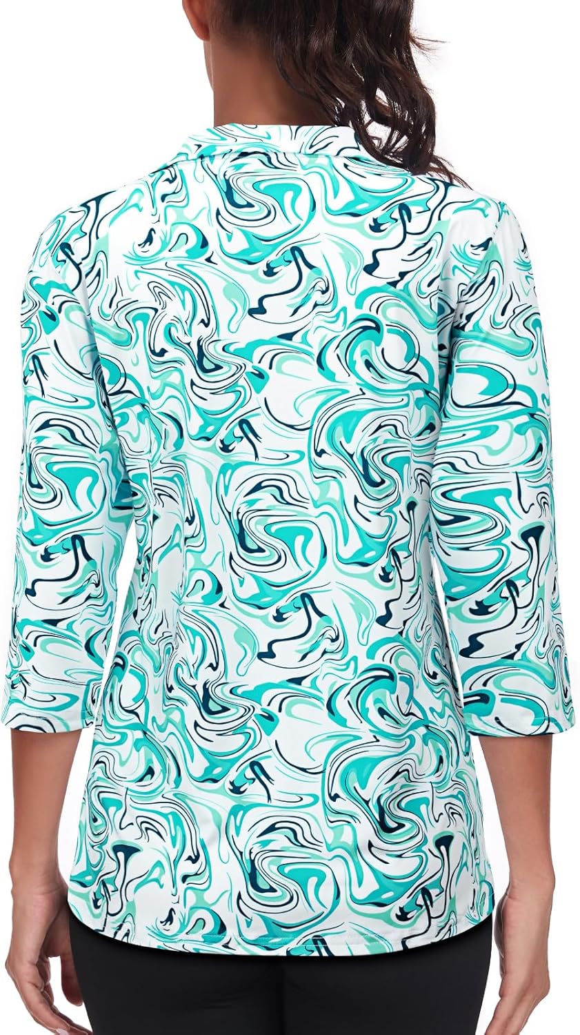 Tanst Sky Womens Golf Polo Shirts Zipper 3/4 Sleeve Moisture Wicking Tops UPF 50+ Workout Tennis Apparel - Image 2