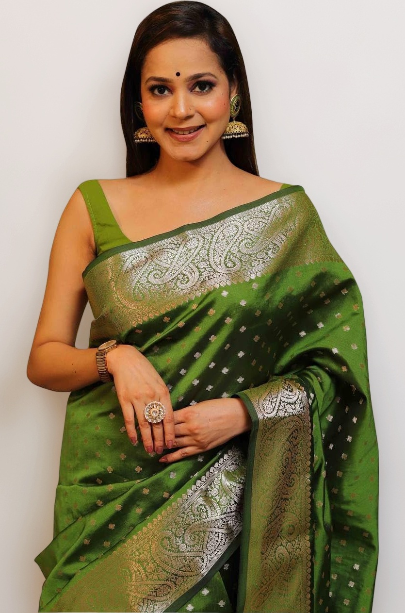 C J Enterprise Women's Banarasi Saree Pure Kanjivaram Style Silk Saree With Blouse Piece for Wedding (KeriButti-51)