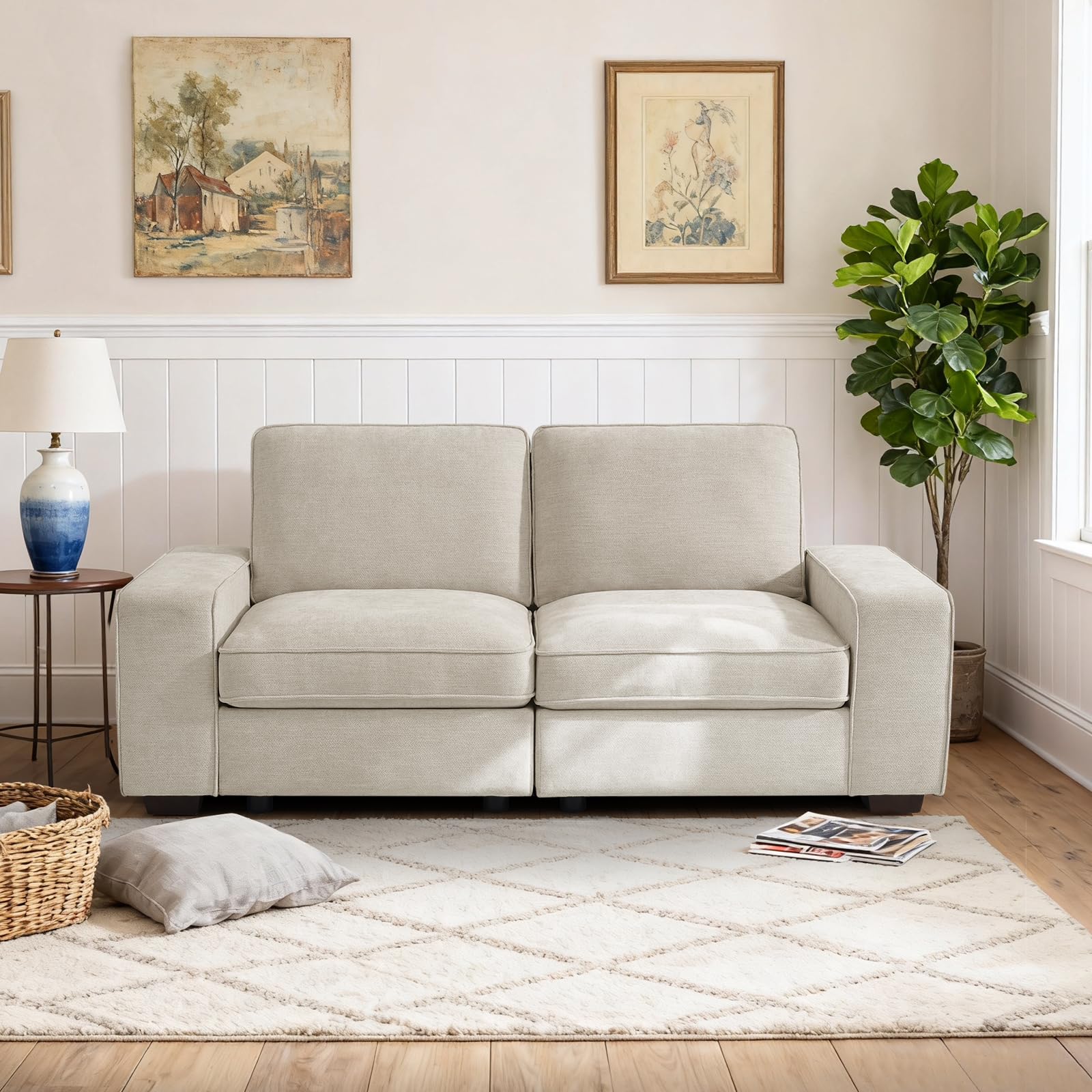 DUANDUAN 185 cm Modulsofa, 2-Sitzer Couch mit Stauraum, für kleine Räume | Modulsofa mit Stauraum und waschbaren Bezügen, Chenille, USB/Type-C, breite Armlehnen, einfache Montage, Wohnlandschaft