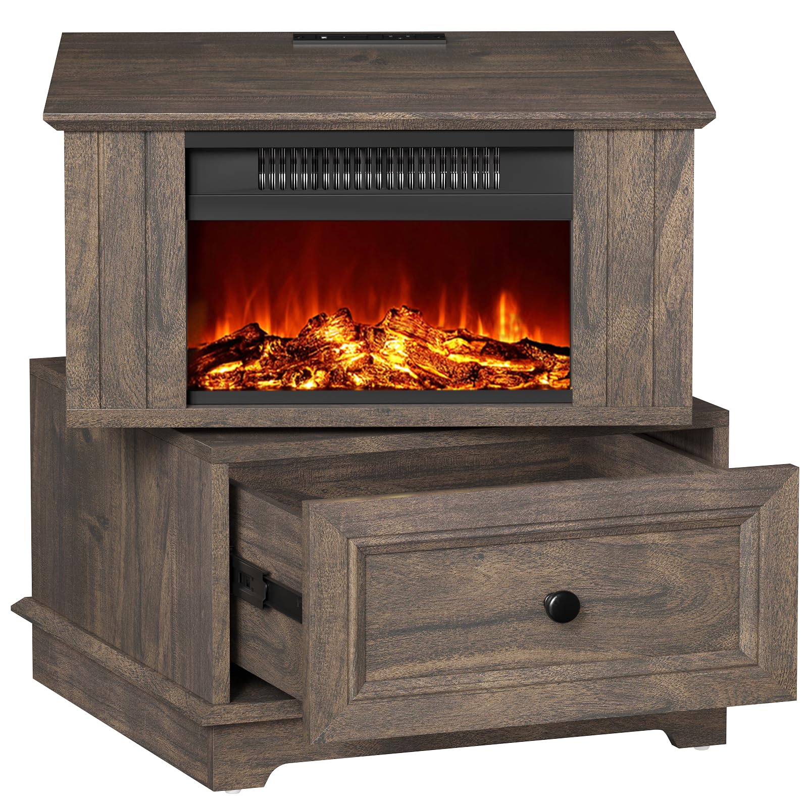 REDAYFUR Rotatable Electric Fireplace Heater, Fireplace and Side Table in One, 1400W Indoor Electric Stove Heater, 4800 BTU Fireplace Stove, CSA ETL Safety Certified, Overheating Safety Protection