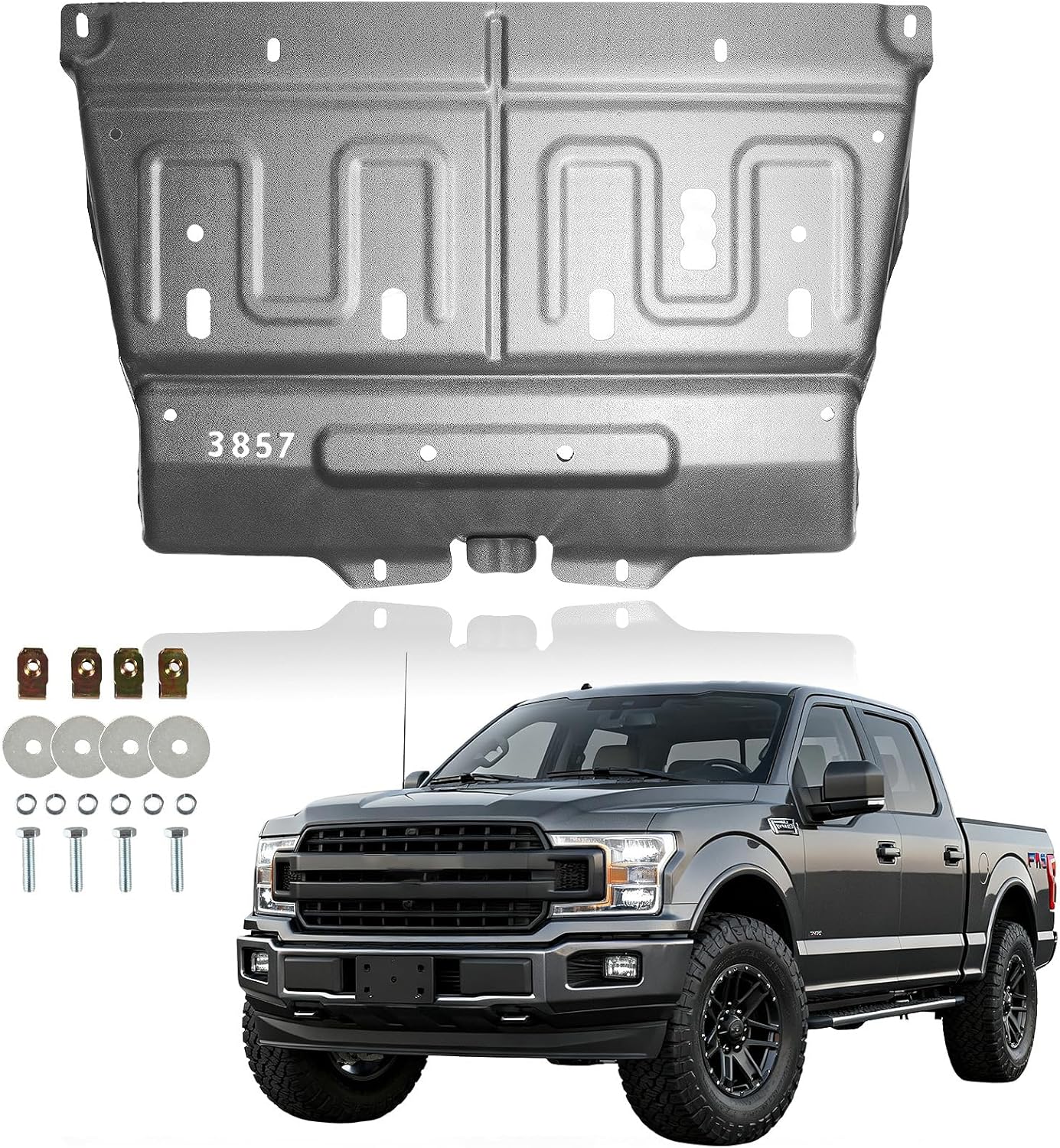 Update 3D Manganese Steel Splash Panel Shield Under Diaper Compatible with 2015-2020 F150 (Not Fit Raptor Model/Not Fit 3.0L Diesel) Replace# JL3Z-7222-C ML3Z-7222-D