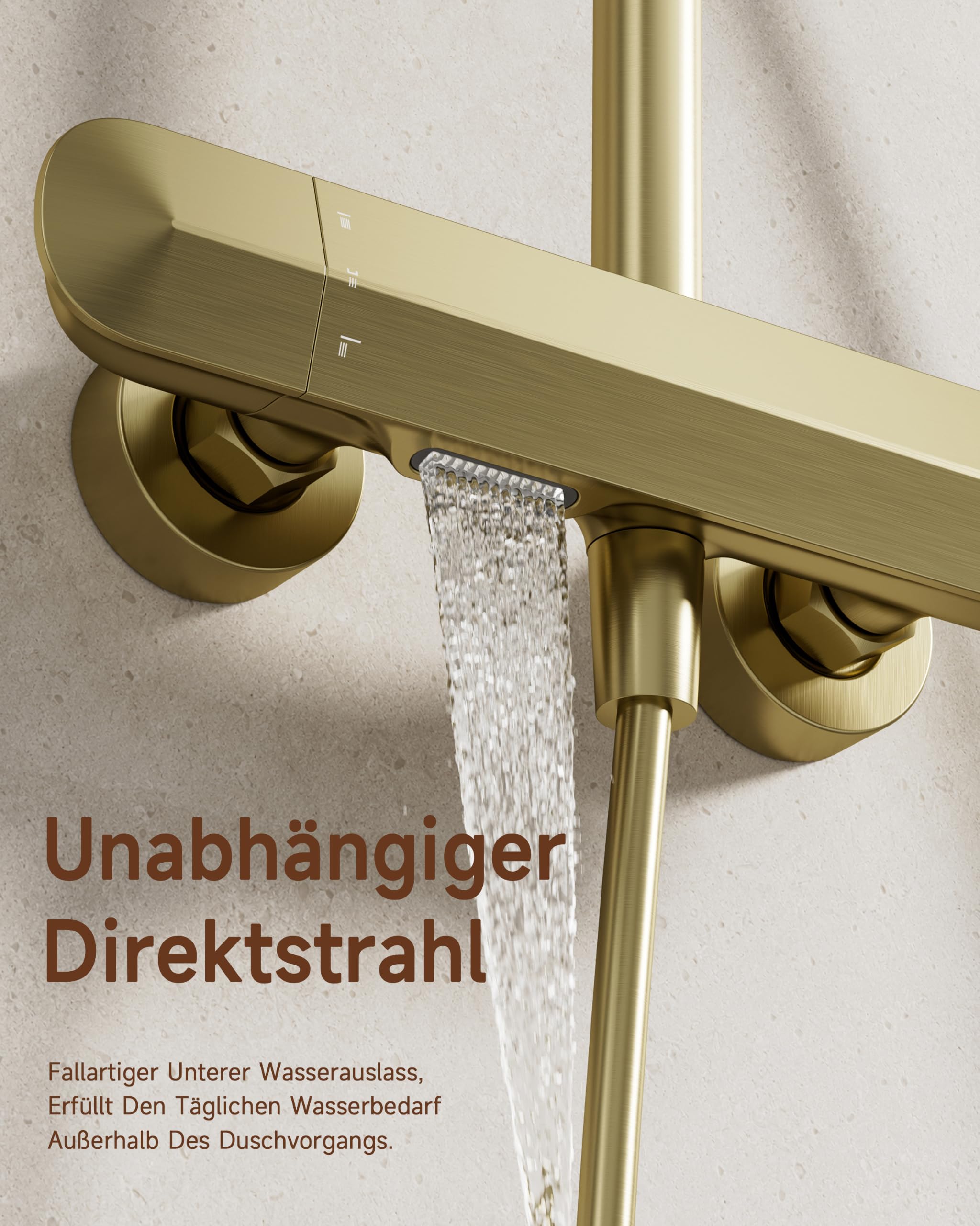 Duschsystem, Multifunktionale Dusche, Gold gebürstet, Messingkörper