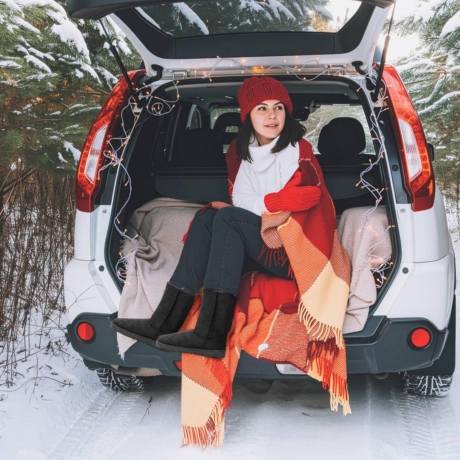 Winter Snow Boots for Women, Classic Waterproof Womens Snow Boots with Faux Suede, Warm Comfortable Mid-Calf Fur Boot Outdoor(Black) - Image 7