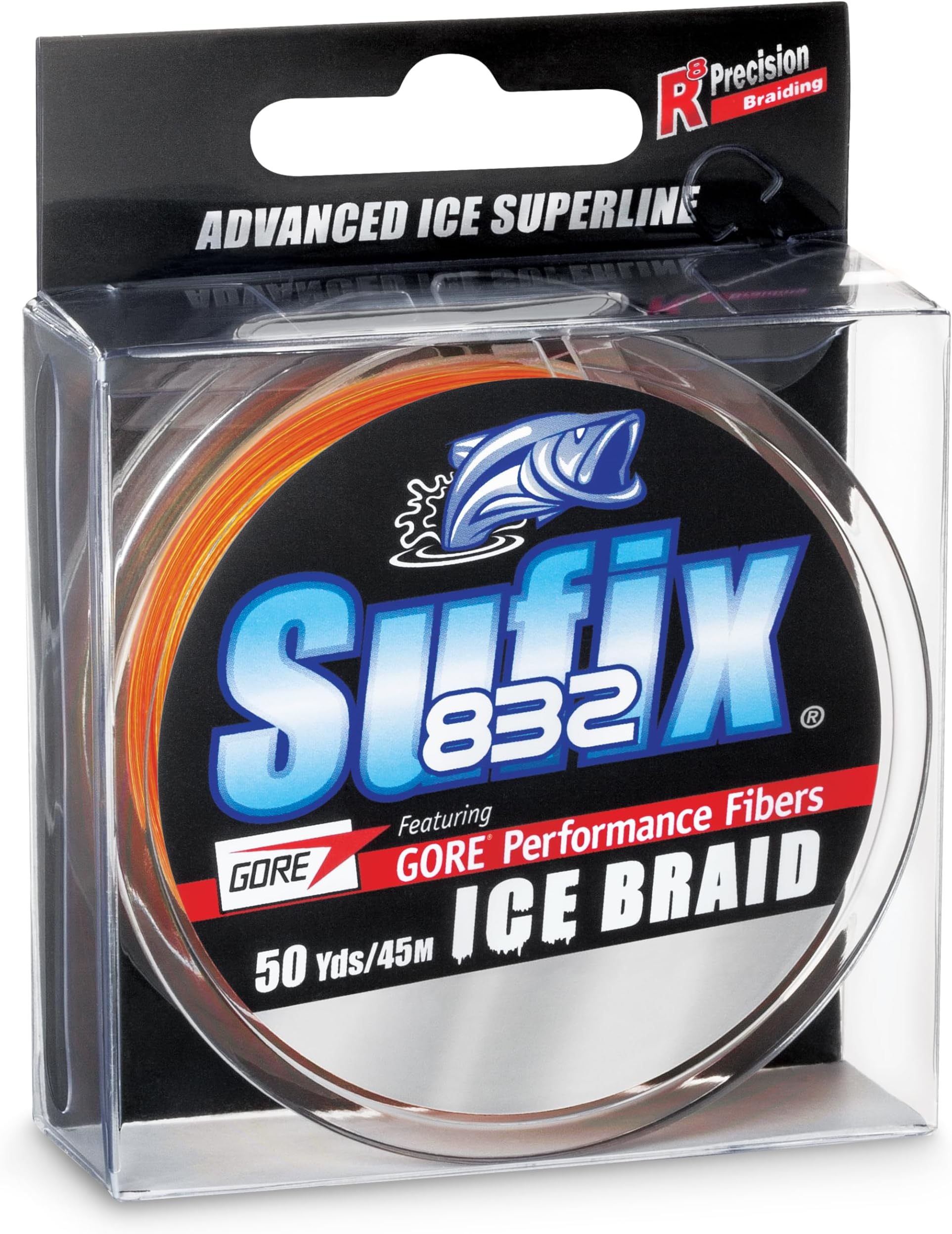 Sufix Advanced 832 Ice Braid Fishing Line, High-Strength, Low-Stretch Ice Fishing Braid for Extreme Cold Durability, 50 Yard Spool, 8 LB, Fire Camo