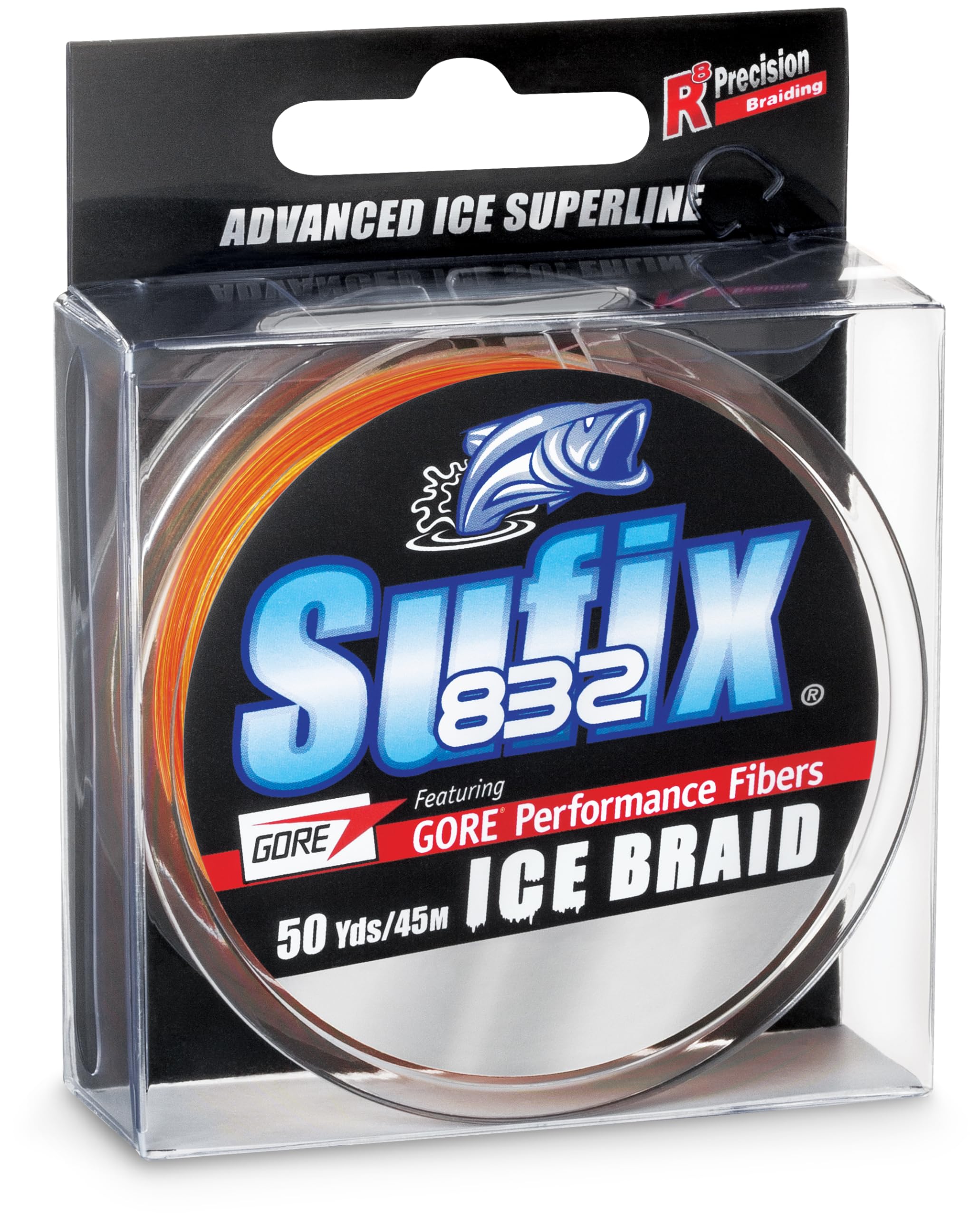 Sufix Advanced 832 Ice Braid Fishing Line, High-Strength, Low-Stretch Ice Fishing Braid for Extreme Cold Durability, 50 Yard Spool, 8 LB, Fire Camo