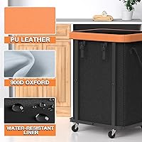 150L Large Rolling Laundry Hamper Basket with Wheels, Leather Patchwork, Sturdy Metal Frame, Removable Waterproof Bag - Black