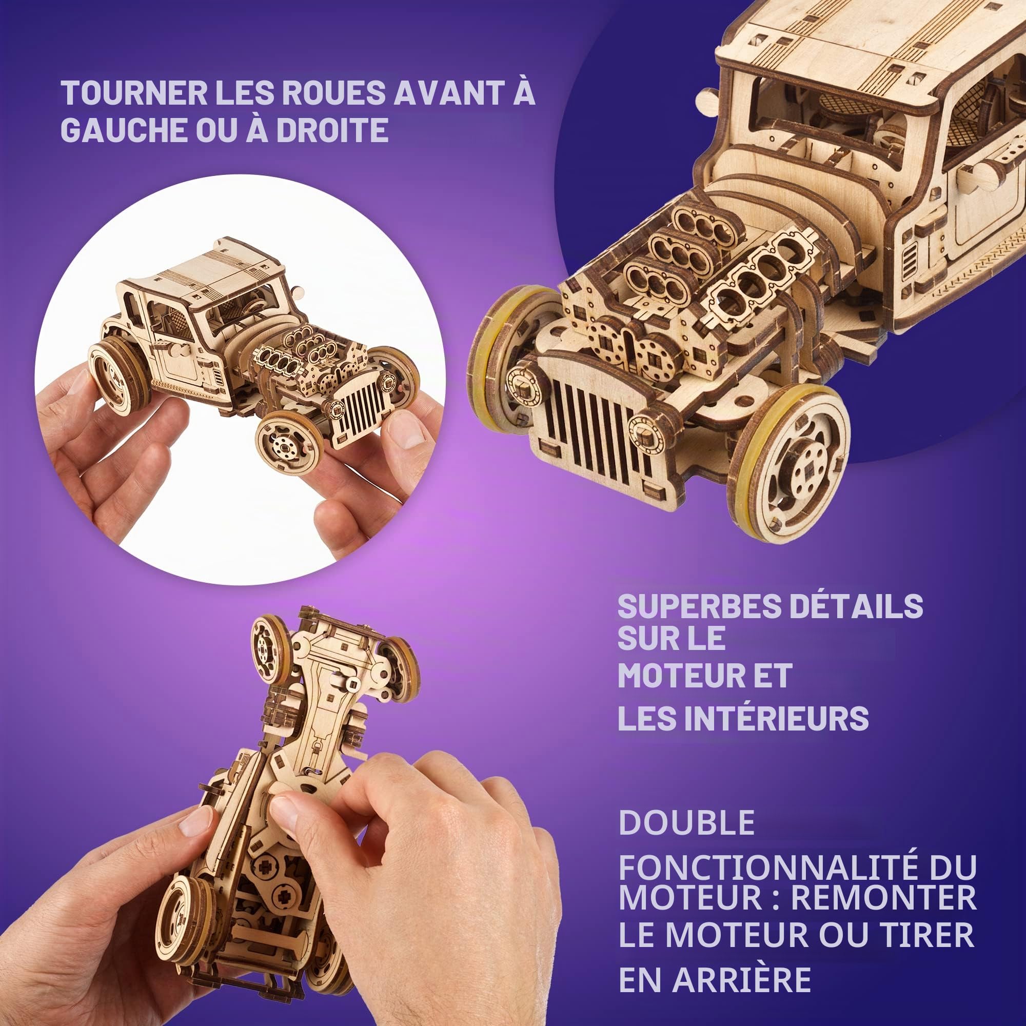 Ugears Souris Furieuse Hot Rod - Maquette en Bois à Construire Voiture pour Adultes - Maquette Voiture à Construire - Puzzle 3D Bois Kit de Construction pour Casse Tete Passionnés et Collectionneurs
