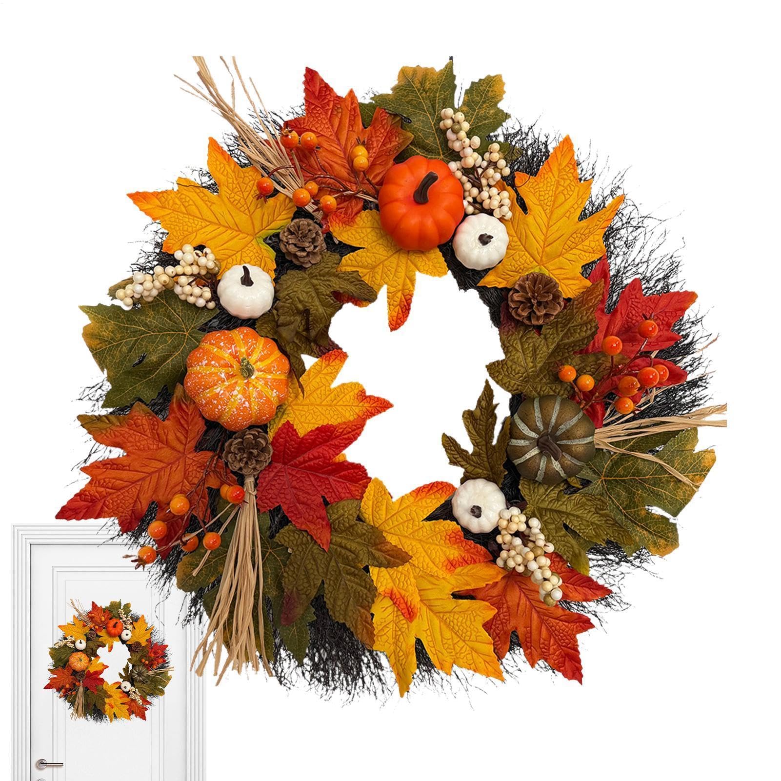 Autumn Wreath – PP 55 x 55 x 5 cm 22 Inch Large Fall Front Door Wreath | Pumpkins and Seasonal Foliage, Harvest Thanksgiving Farmhouse Decor | Fall Wreath | for Front Door Porch Entryway Indoor Outd