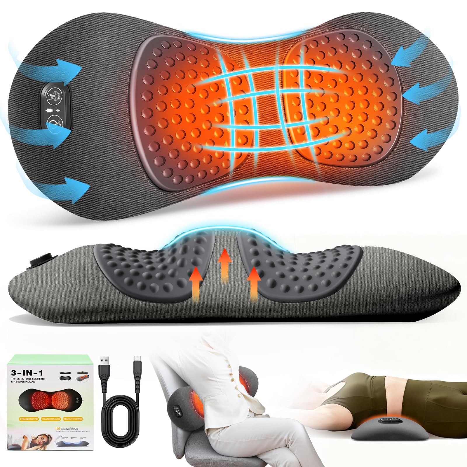 FunBy 3-in-1 Electric Lumbar Support Pillow