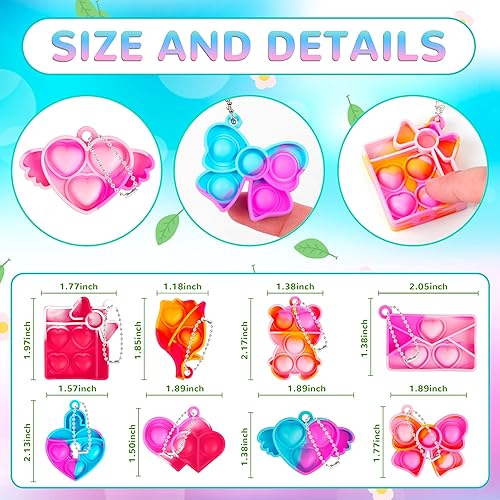 Miniatura 2 de Paquete de 32 tarjetas de regalo para el día de San Valentín para niños con mini llavero de burbujas para apretar, juguete para aliviar el estrés,