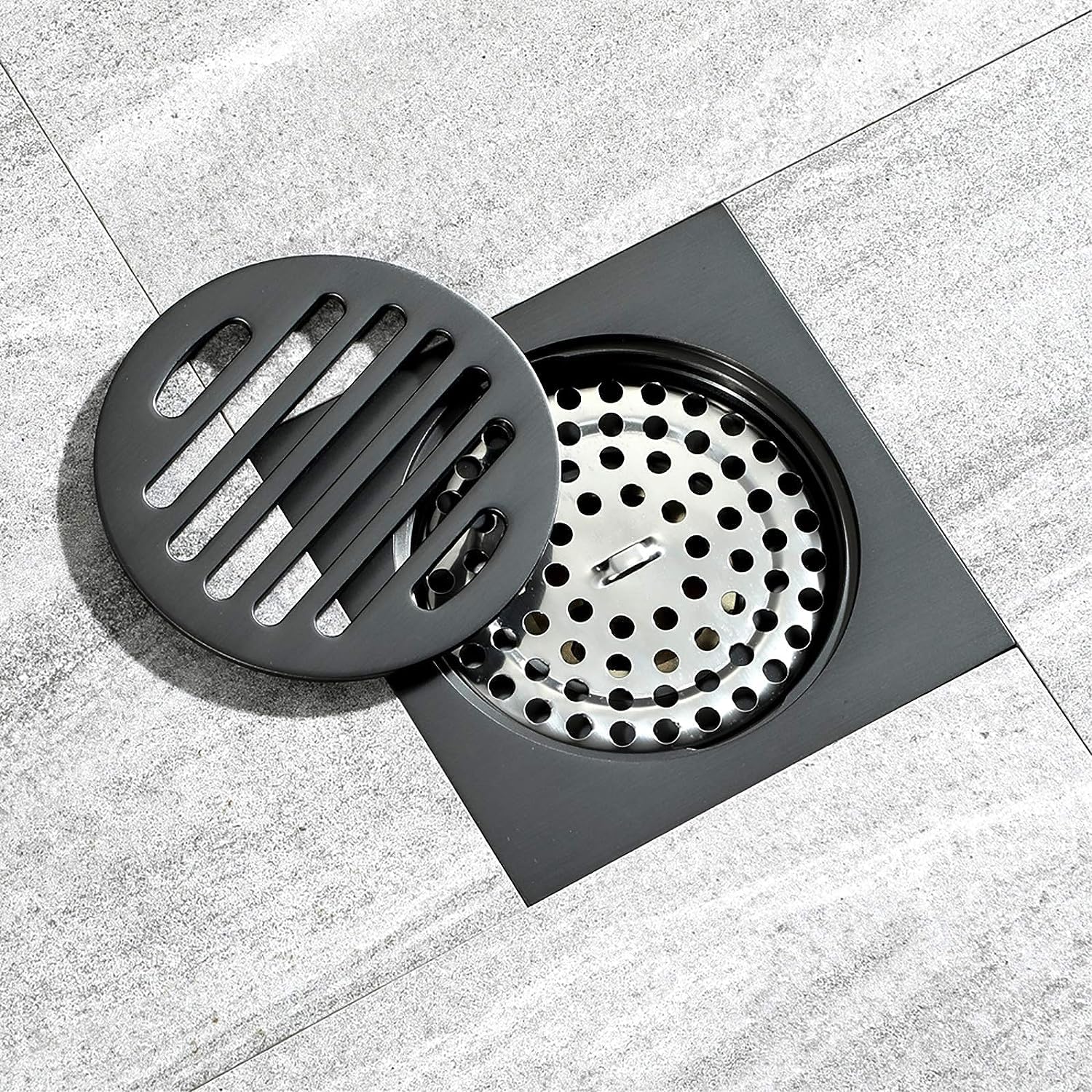 desagüe de Suelo de latón, Desagüe de Piso Cuadrado 4 Pulgadas con Tapa extraíble, Color Gris Pistola latón