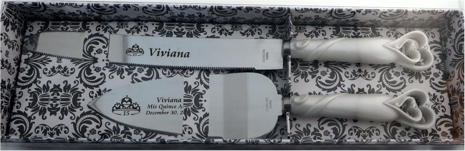 Quinceanera Cake Knife and Server Set - Free Dark Engraving - Mis Quince Anos