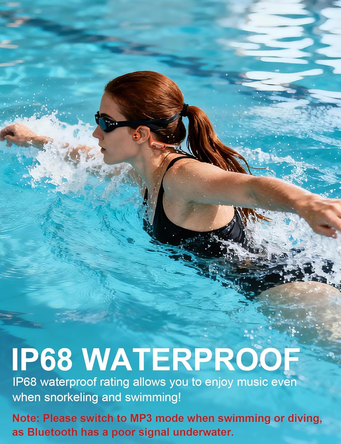 Bone Conduction Headphones, Open Ear Headphones with MP3 Mode 32GB, 10Hrs Playtime IP68 Waterproof Swimming Headphones Secure Fit for Running, Cycling, Work, Gift(Orange) - Image 2