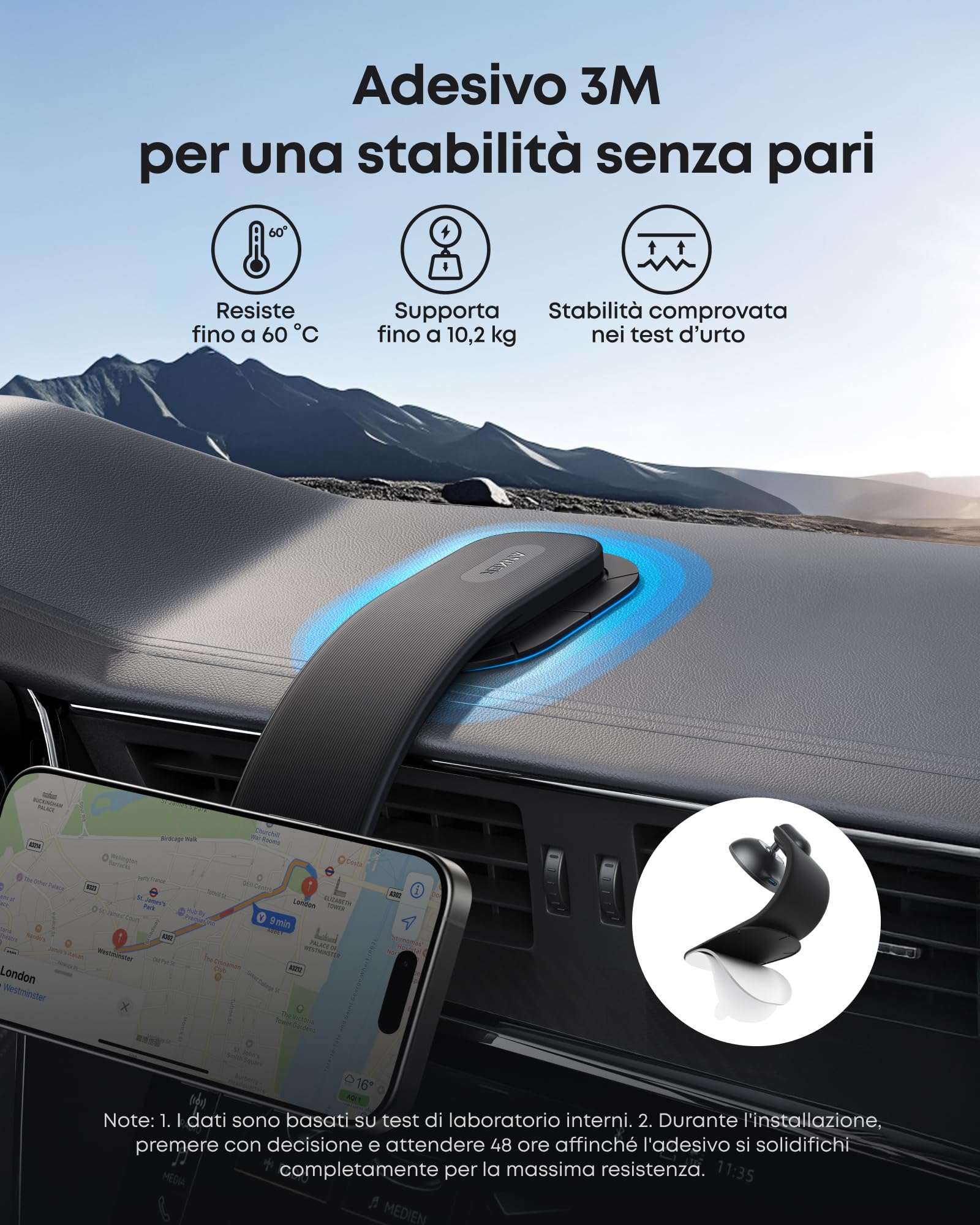 Anker Nano Caricabatterie Wireless Magnetico da Auto, Regolabile a 360° con Supporto Rimovibile, Ricarica Rapida 15W Certificata Qi2 con Supporto in Lega, per iPhone 16/15/14/13 (Adattatore Incluso)