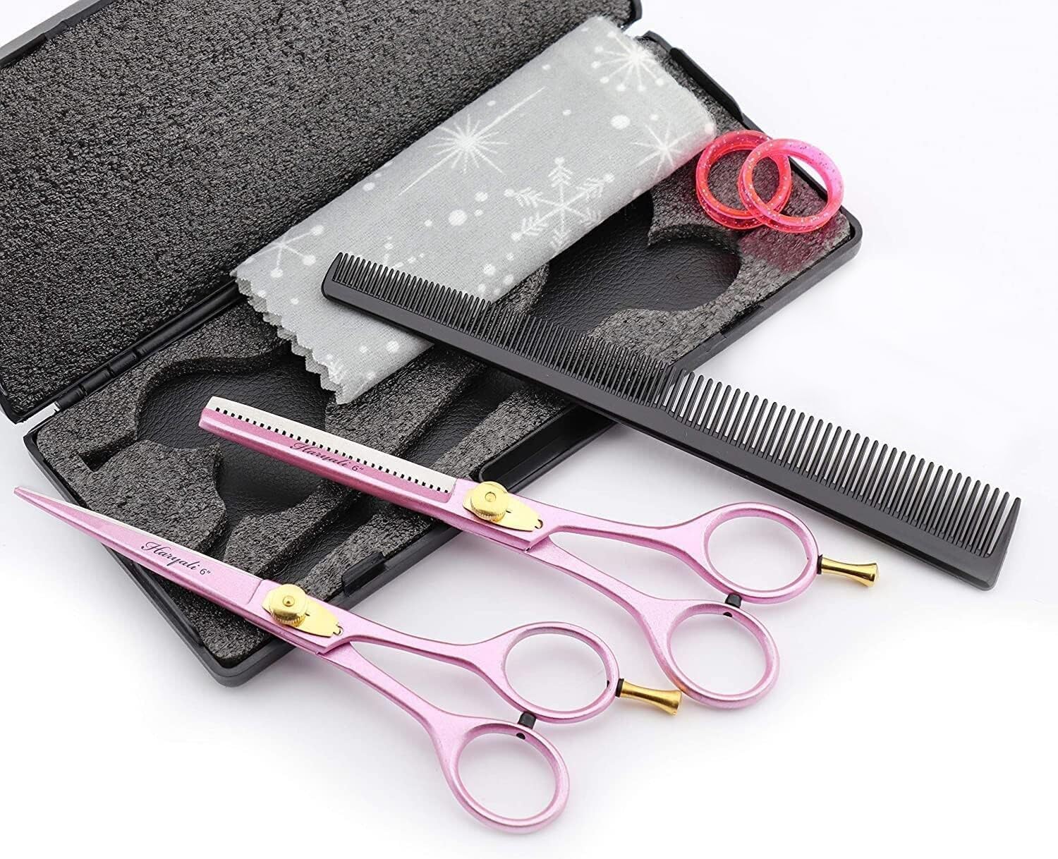 Haryali London Forbici professionali da parrucchiere da barbiere, 15,2 cm, per taglio dei capelli, con set di viti regolabili, confezione nera
