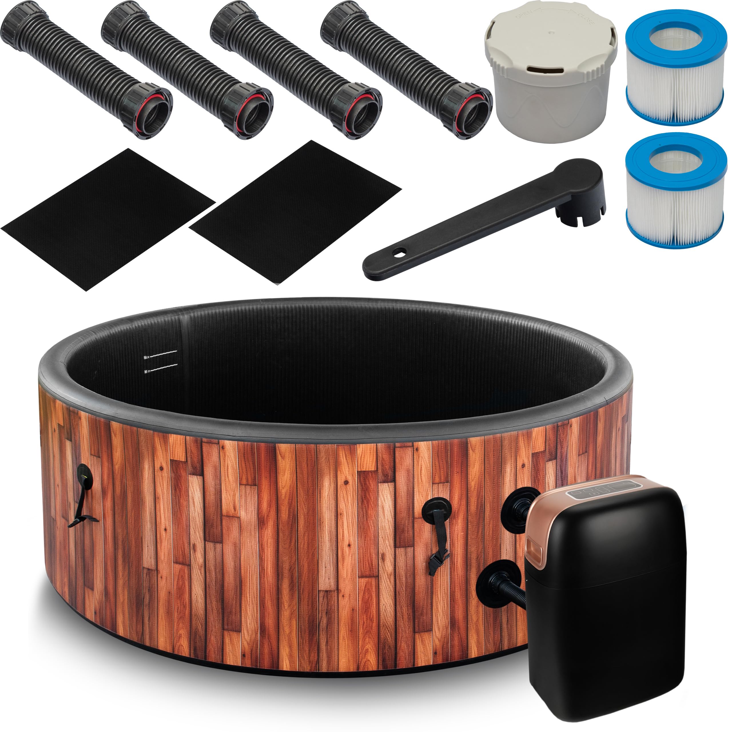 COIL Spa d'extérieur gonflable pour 6 personnes, aspect bois, matériau DWF robuste, gonflage rapide, hydromassage bien-être (teck)
