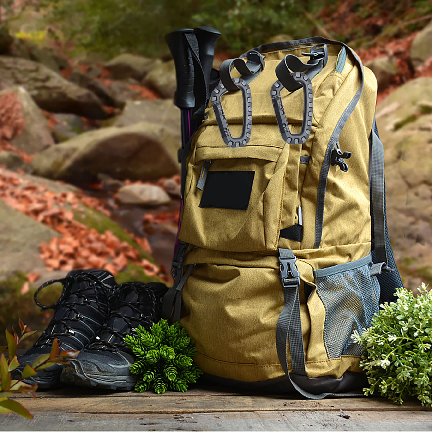 2 Pièces Mousqueton Tactique en Plastique Noir, Boucle Multifonction Sac à Dos, Clés, Bouilloire, Camping Randonnées