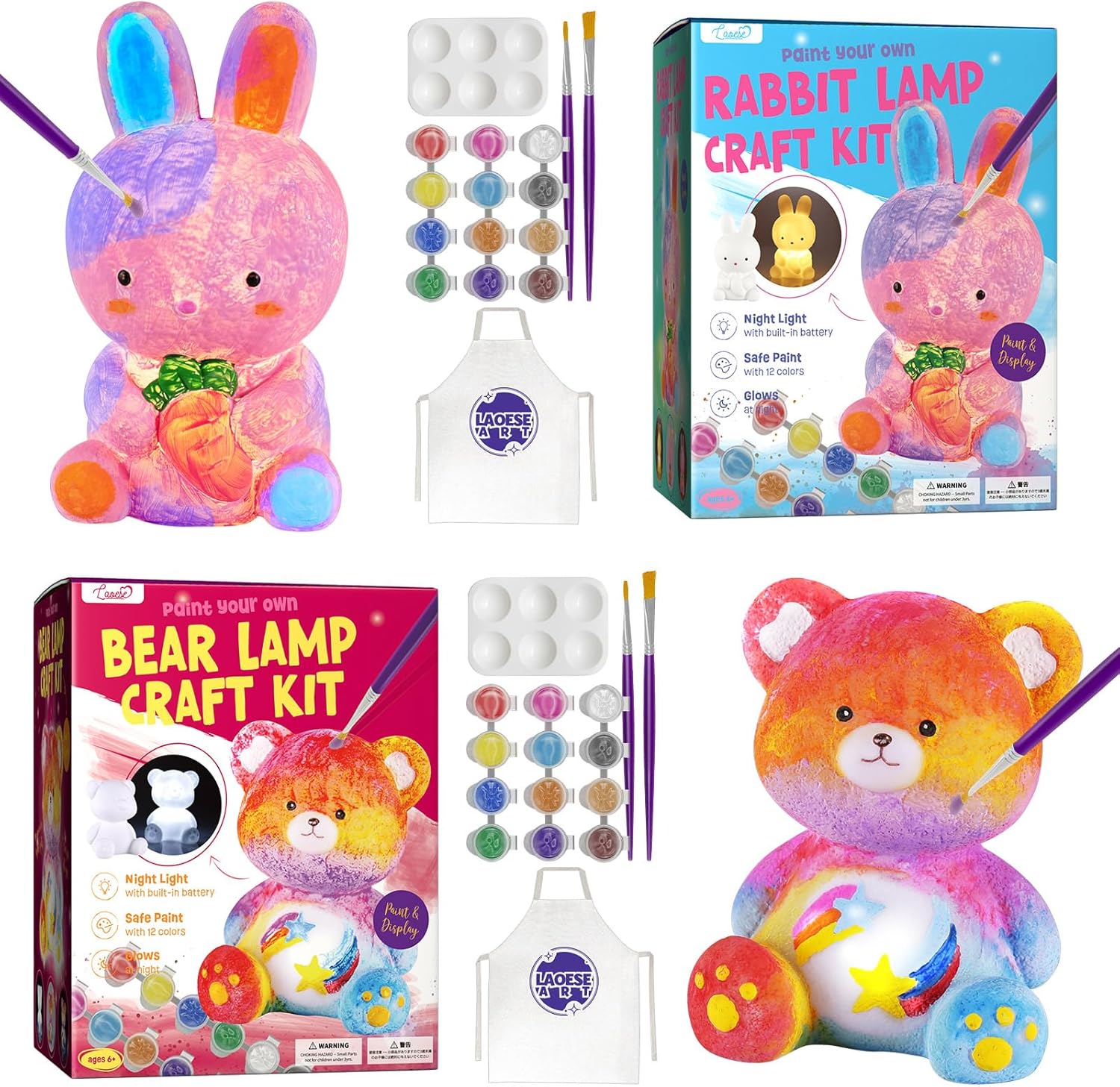 LAOESE Adorable Bear & Bunny Lamp Kits - Unleash Creativity with Unique DIY Arts & Crafts for Kids Ages 6-12