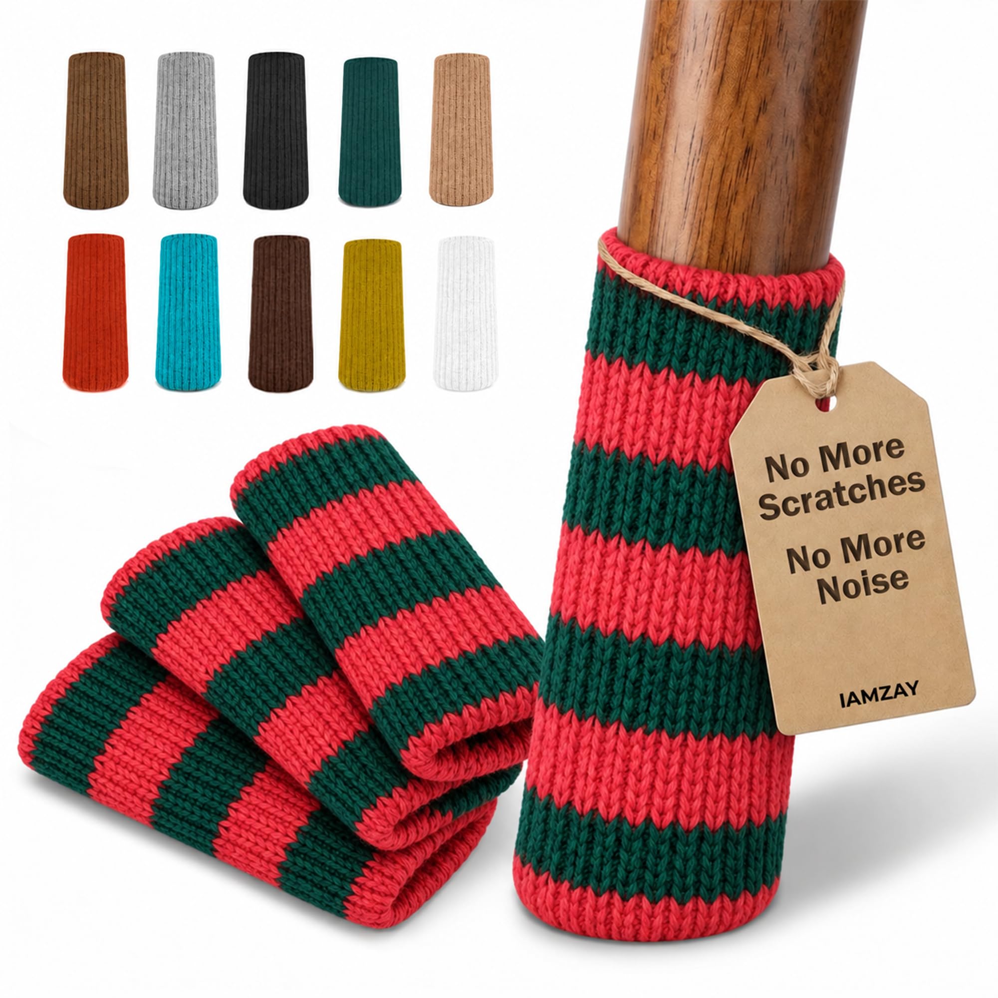 16 Pcs Christmas Red Green Premium Chair Leg Socks Protectors for Hardwood Floors — image 1