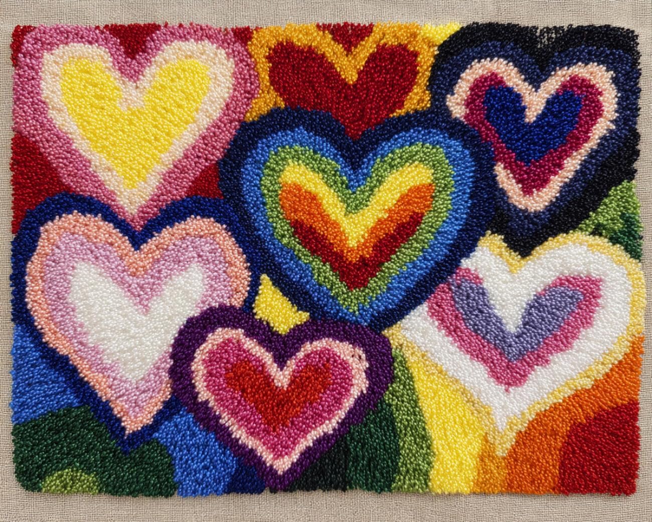 AMBATTERY Latch Hook Tapestry Kit Colorful Hearts 55x75cm