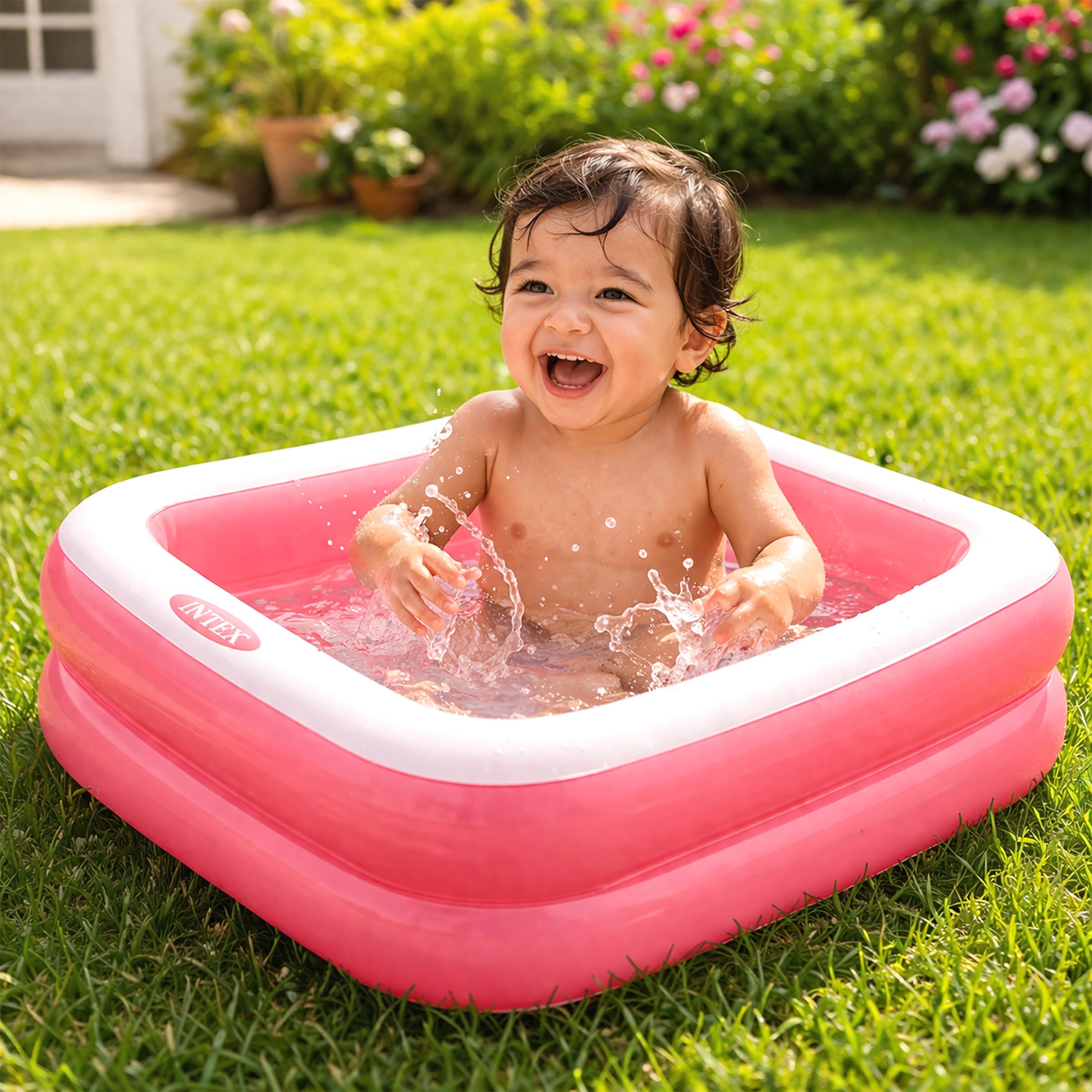 Toyshine Square Inflatable Kids Pool Bath Pool Tub, Summer Water Fun Bathing Tub Toy for Kids - 85x 85x 23 Cms- Pink-image-47