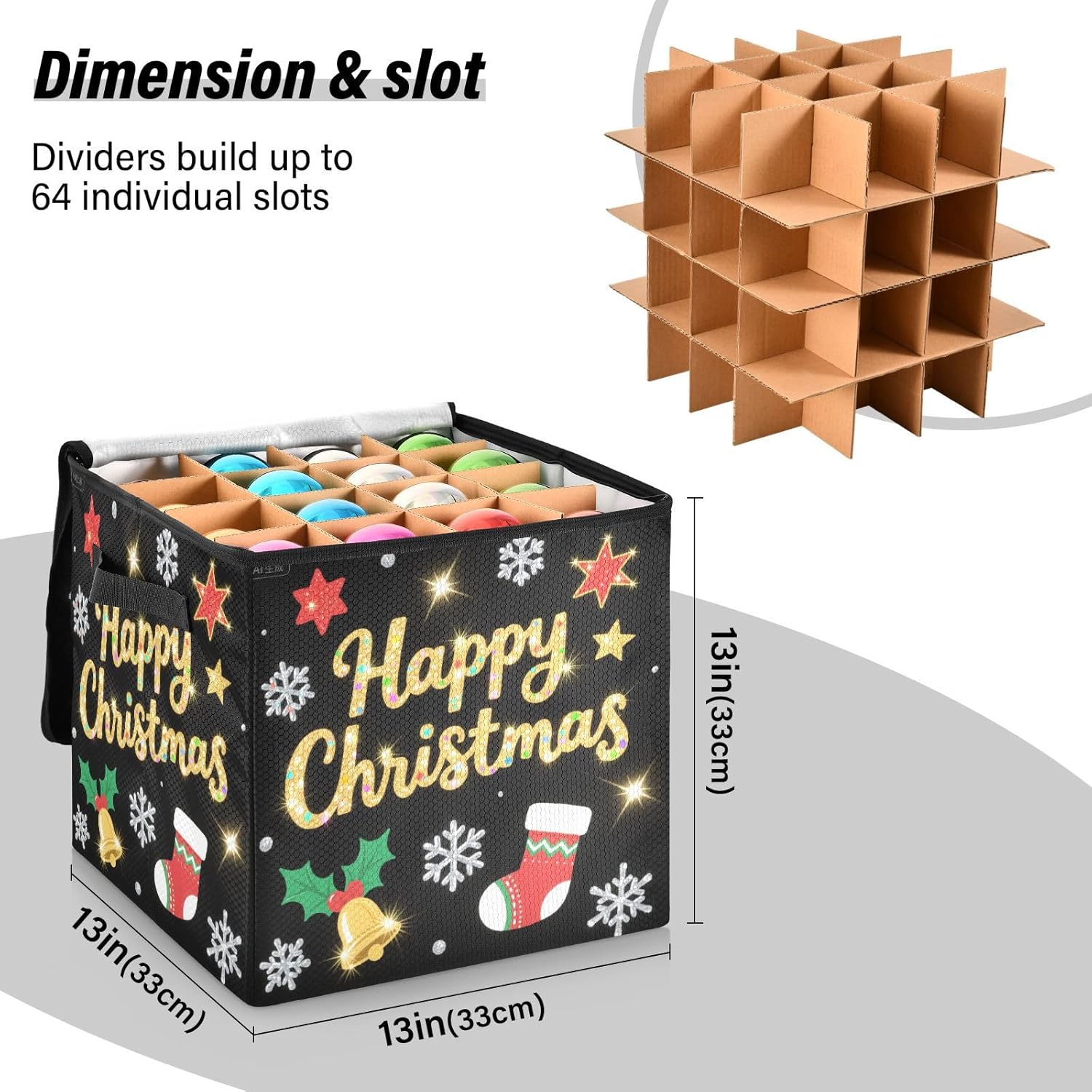 High Capacity Christmas ornament storage bag Holds Up to 64, Two Handles Foldable Holiday Storage Case with Lid,Christmas Black