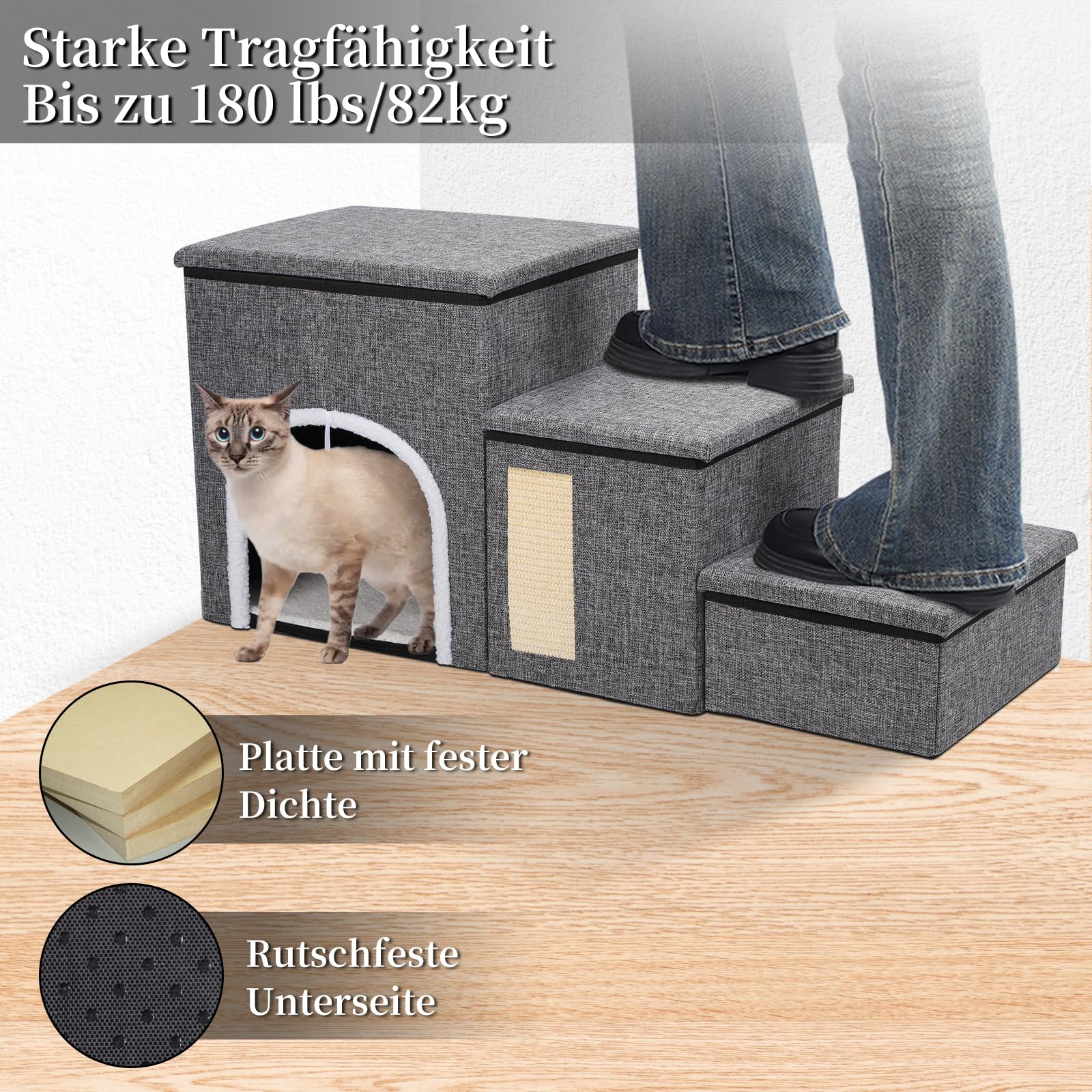 VEVOR Houten trap/huisdiertrap, 2-in-1 opvouwbare houten hondentrap voor bedden, bank en auto, hondentrap en oprit met 3 treden voor kleine, middelgrote en grote huisdieren, tot 68 kg VEVOR Houten trap/huisdiertrap, 2-in-1 opvouwbare houten hondentrap voor bedden, bank en auto, hondentrap en oprit met 3 treden voor kleine, middelgrote en grote huisdieren, tot 68 kg