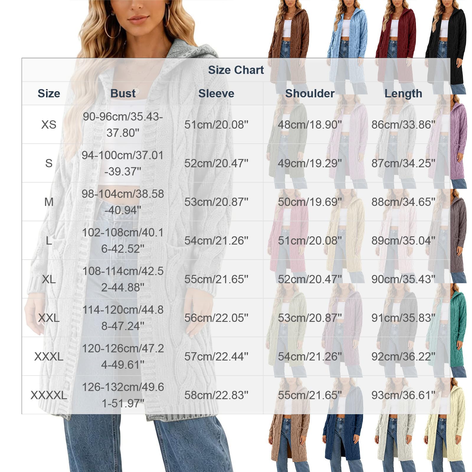 Sweat Femme à Capuche avec Zip Intégral, Modèle Uni, Manches Longues