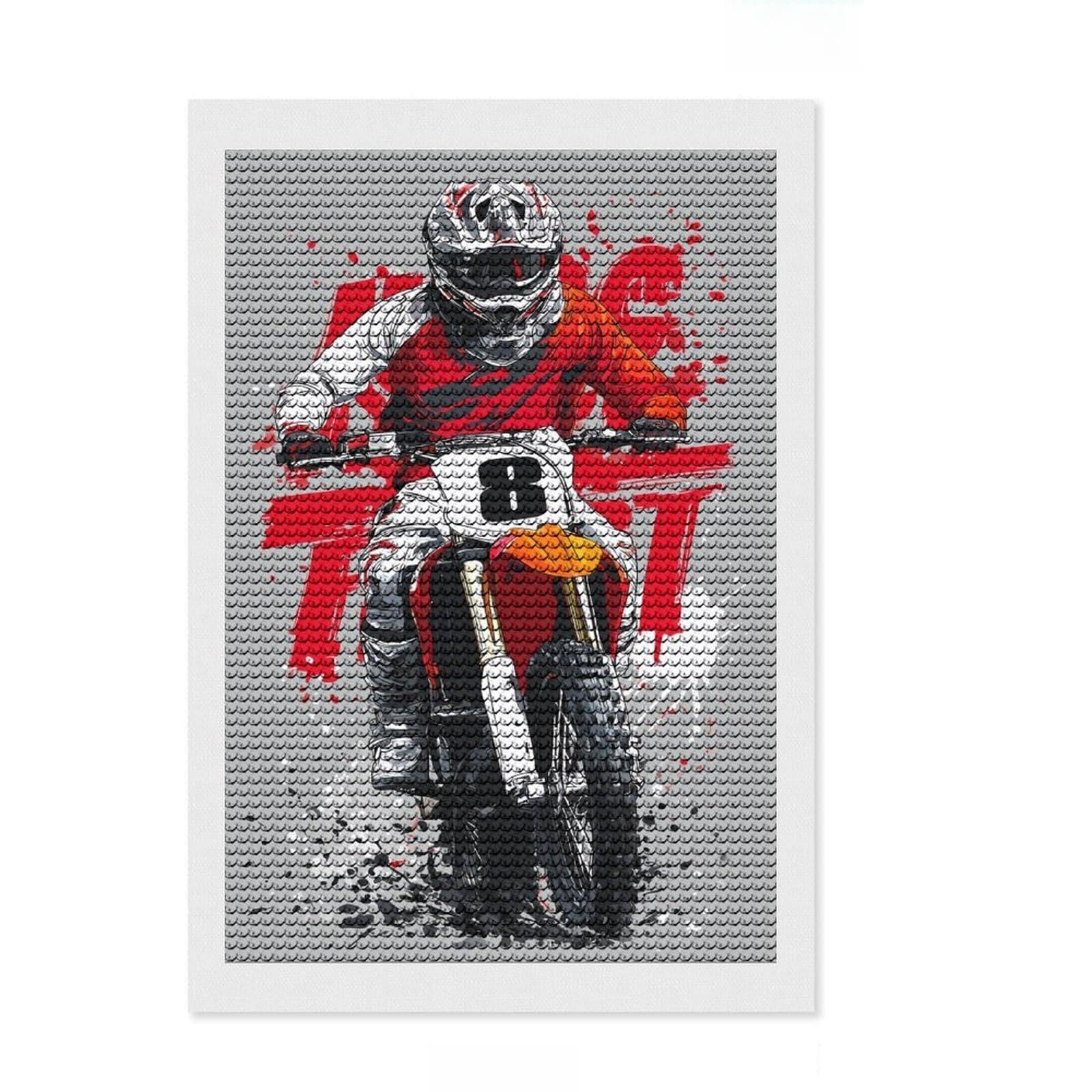 Junmoney Racing Spirit Diamond Painting Kit 8"x12", Decorate Your Room, Neat Printed Canvas, Adhesive Canvas, Bedroom Decor