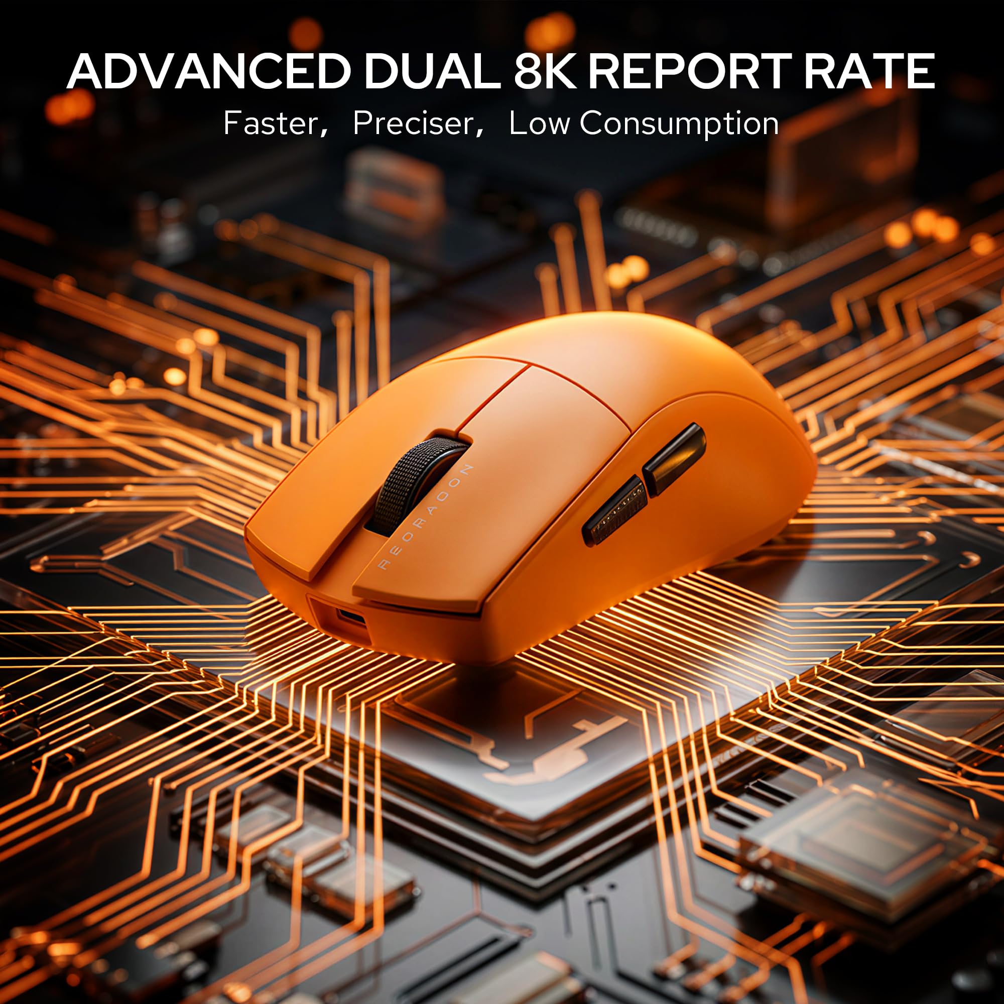 Redragon M916 ULT Ratón Gaming Inalámbrico 8K 54g Ultraligero 30000 dpi | Agarre Ergonómico Natural Botones Programables Alta Precisión Tasa de Sondeo 8K