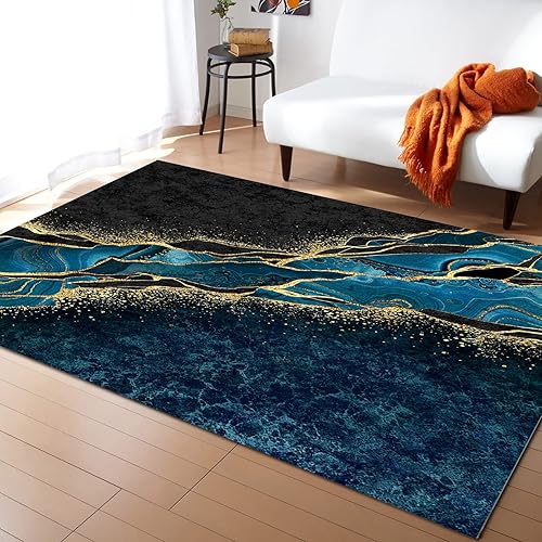Alfombras abstractas para interiores, textura de mosaico de mármol negro y azul, moderna, de lujo, ultra suave, cómoda, antideslizante, alfombra