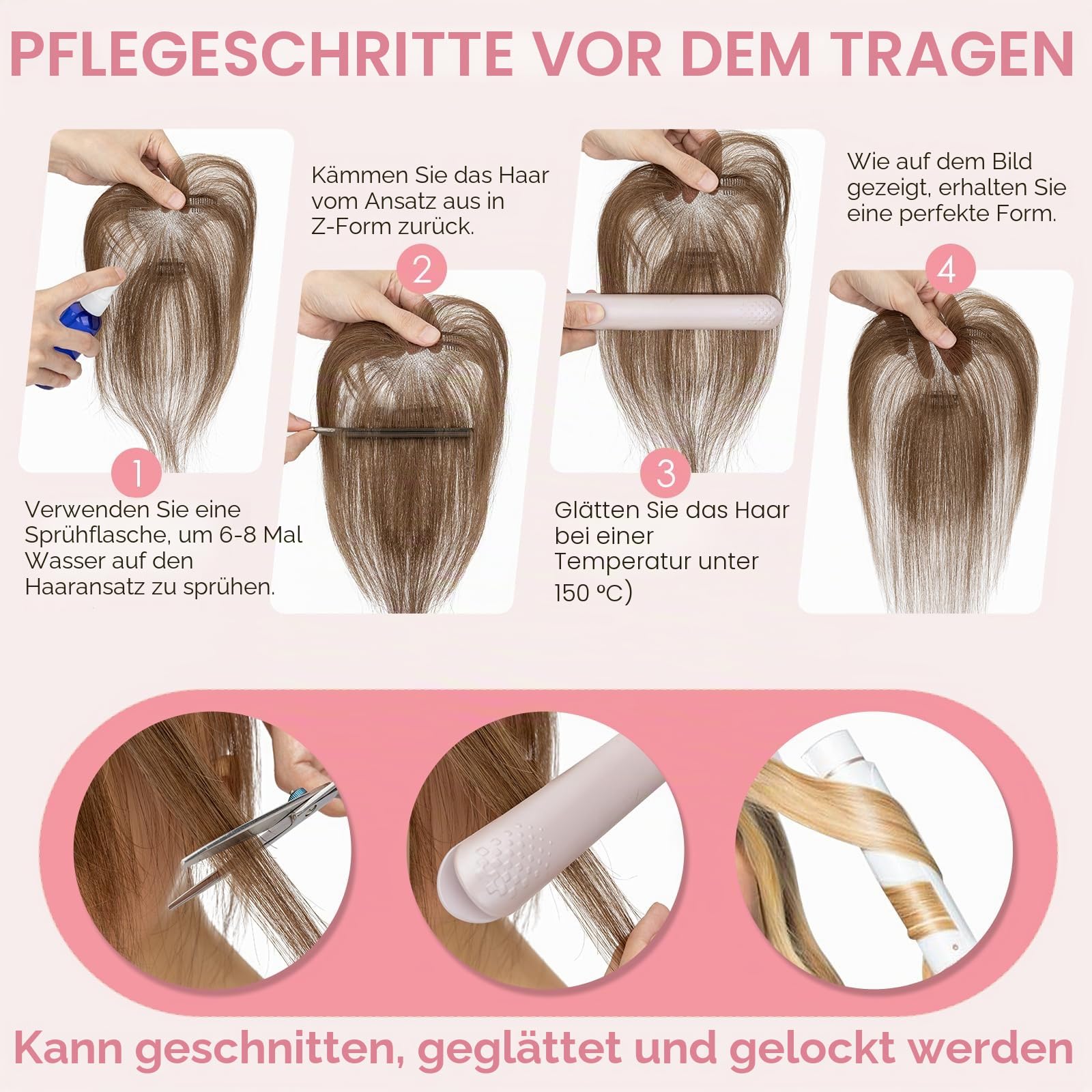 S-noilite Topper Haare für Frauen Echthaar Dunkelbraun - 100% handgeknüpfte Toupets mit Seitenpony Haar Toppers Echthaar Clip in Haarteile für Dünnes Haar 14 Gramm 27cm