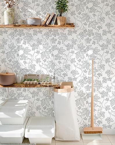 Miniatura 5 de Papel tapiz blanco y negro, papel de contacto con hojas, papel tapiz de despegar y pegar, papel tapiz bohemio, papel tapiz floral simple, papel