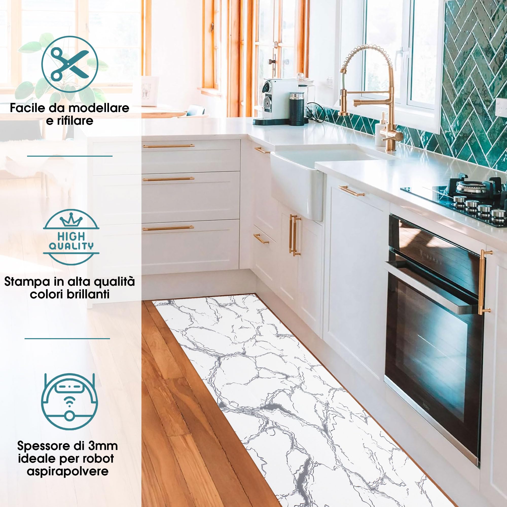 Nada Home Tappeto cucina passatoia antiscivolo a metro effetto marmo marmorizzato 7040