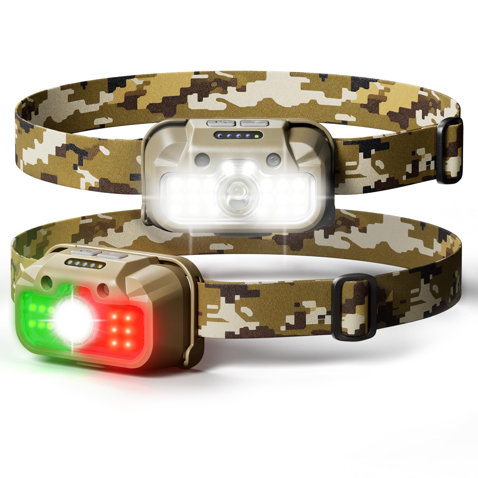 2-Pack 1300LM LED Headlamp Rechargeable with Green & Red Light